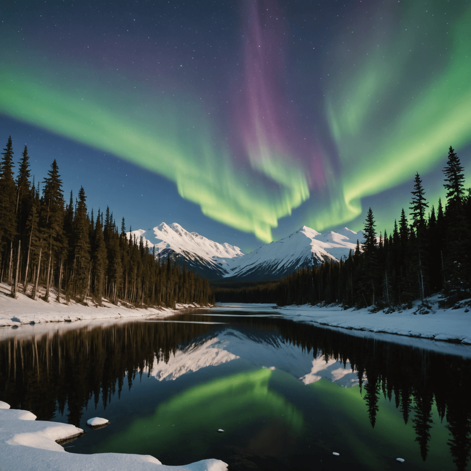 A scenic view of snowmobiles parked against a backdrop of Alaskan mountains.