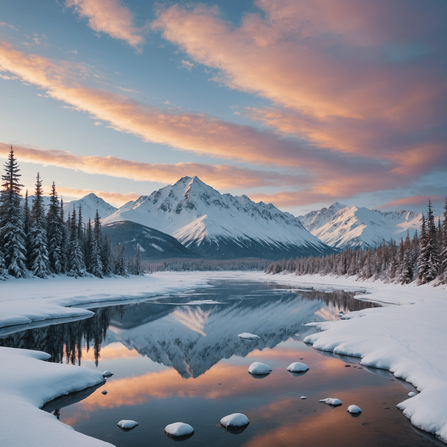 A group of snowmobilers following a guide through a snow-covered forest.