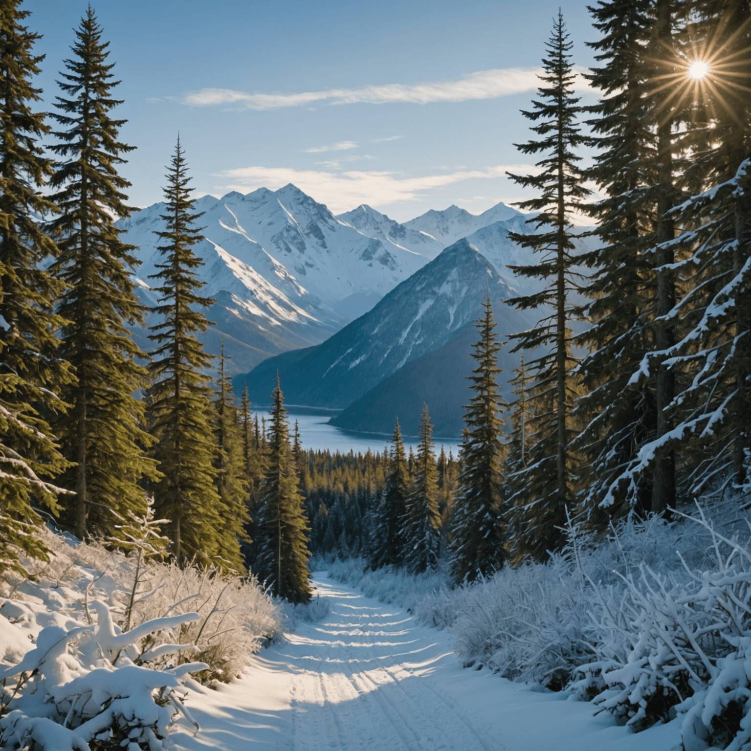 A view of the Tony Knowles Coastal Trail with mountains in the background.