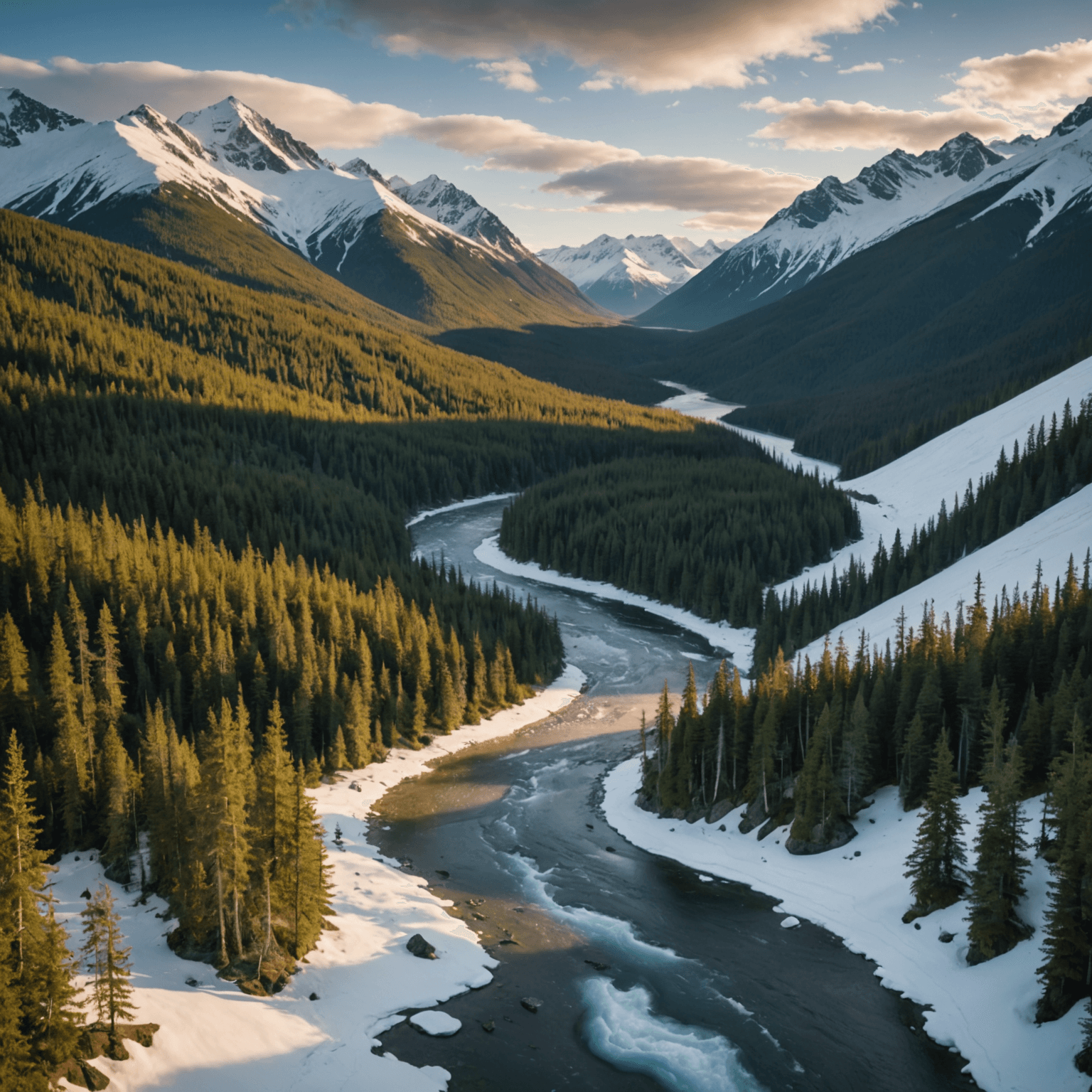 Snowmobiles traversing a scenic Alaskan landscape