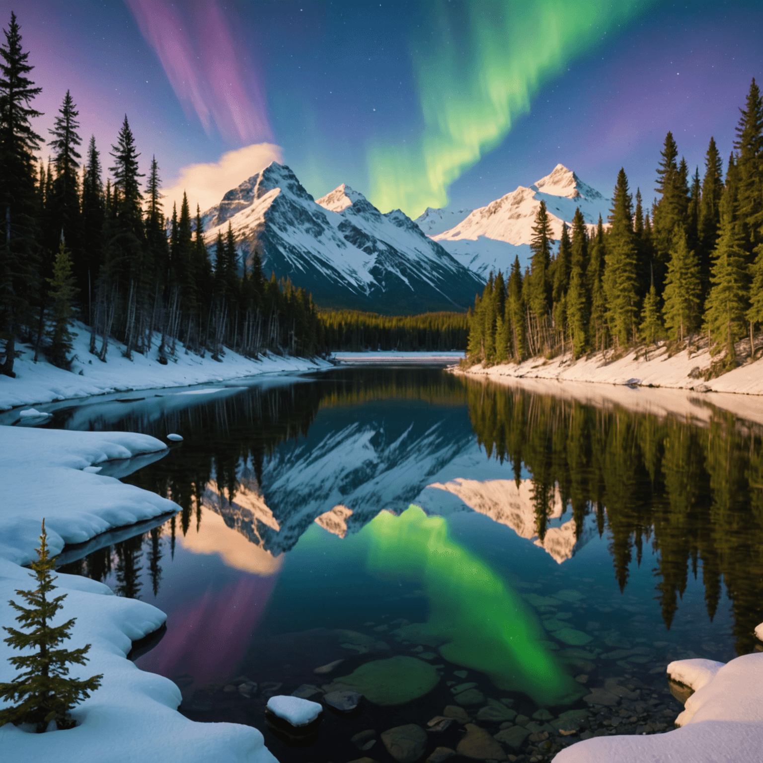 Snowmobile group navigating through Alaskan terrain