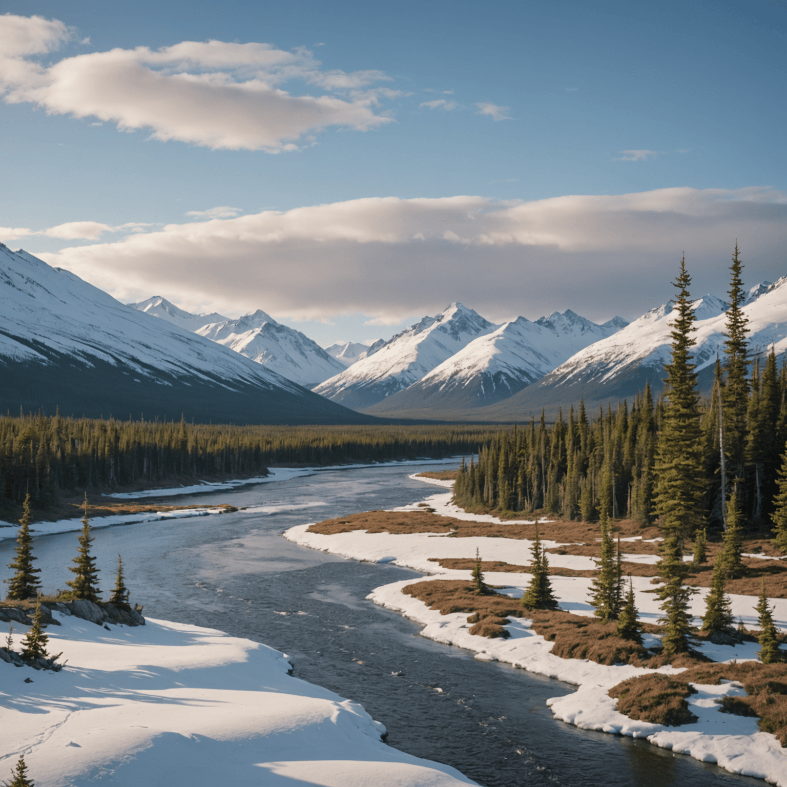 A team of sled dogs racing through the snowy Alaskan wilderness