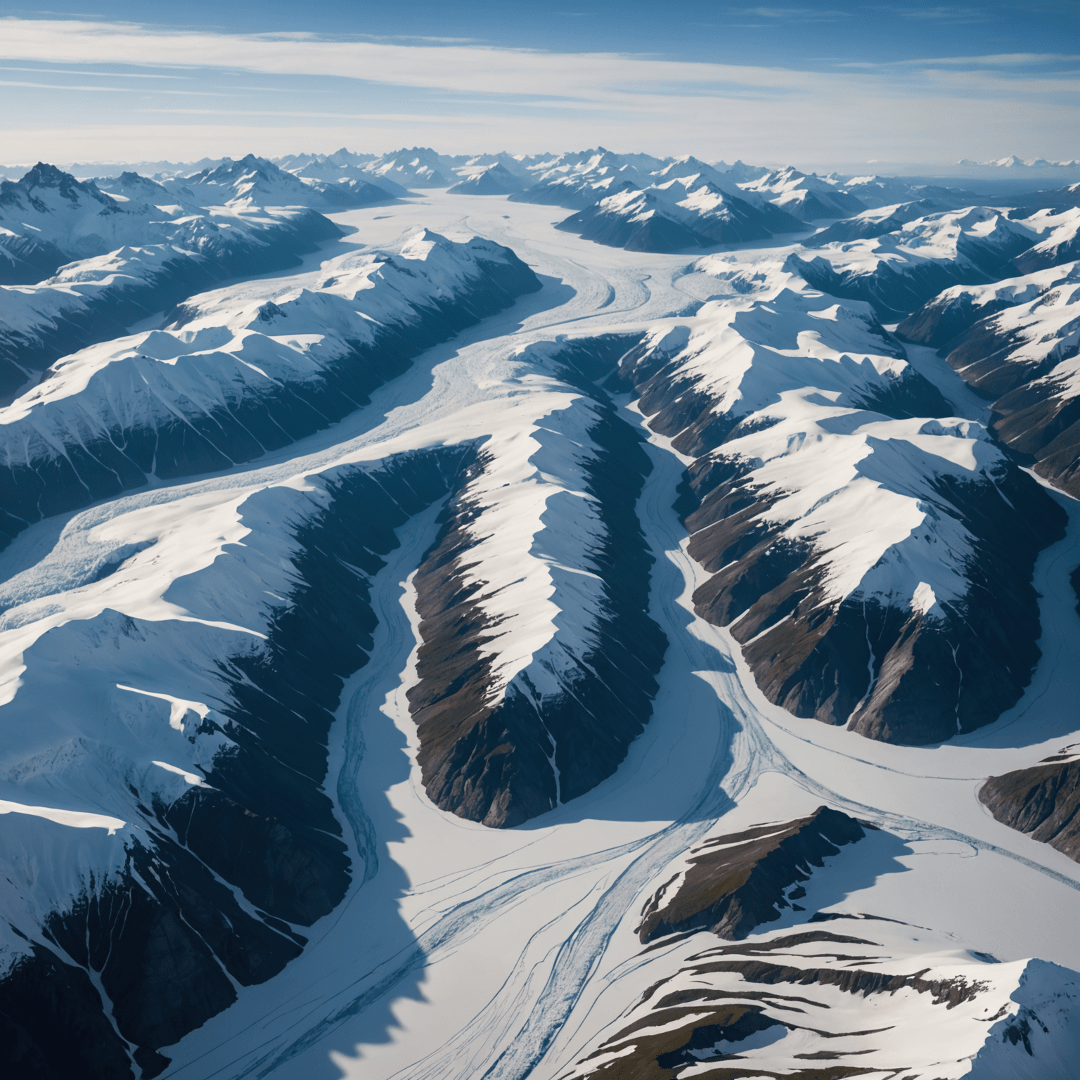 A breathtaking aerial view of a glacier, highlighting the vastness and intricate patterns of the ice.