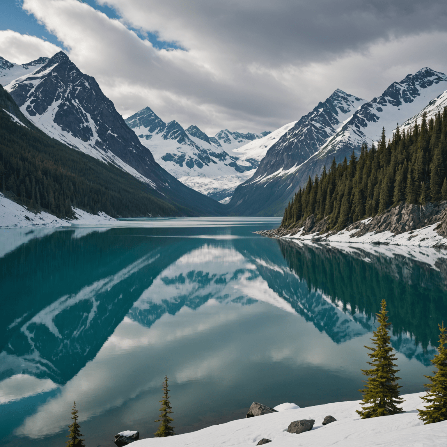 A jet ski navigating through a glacial lake with mountains in the background
