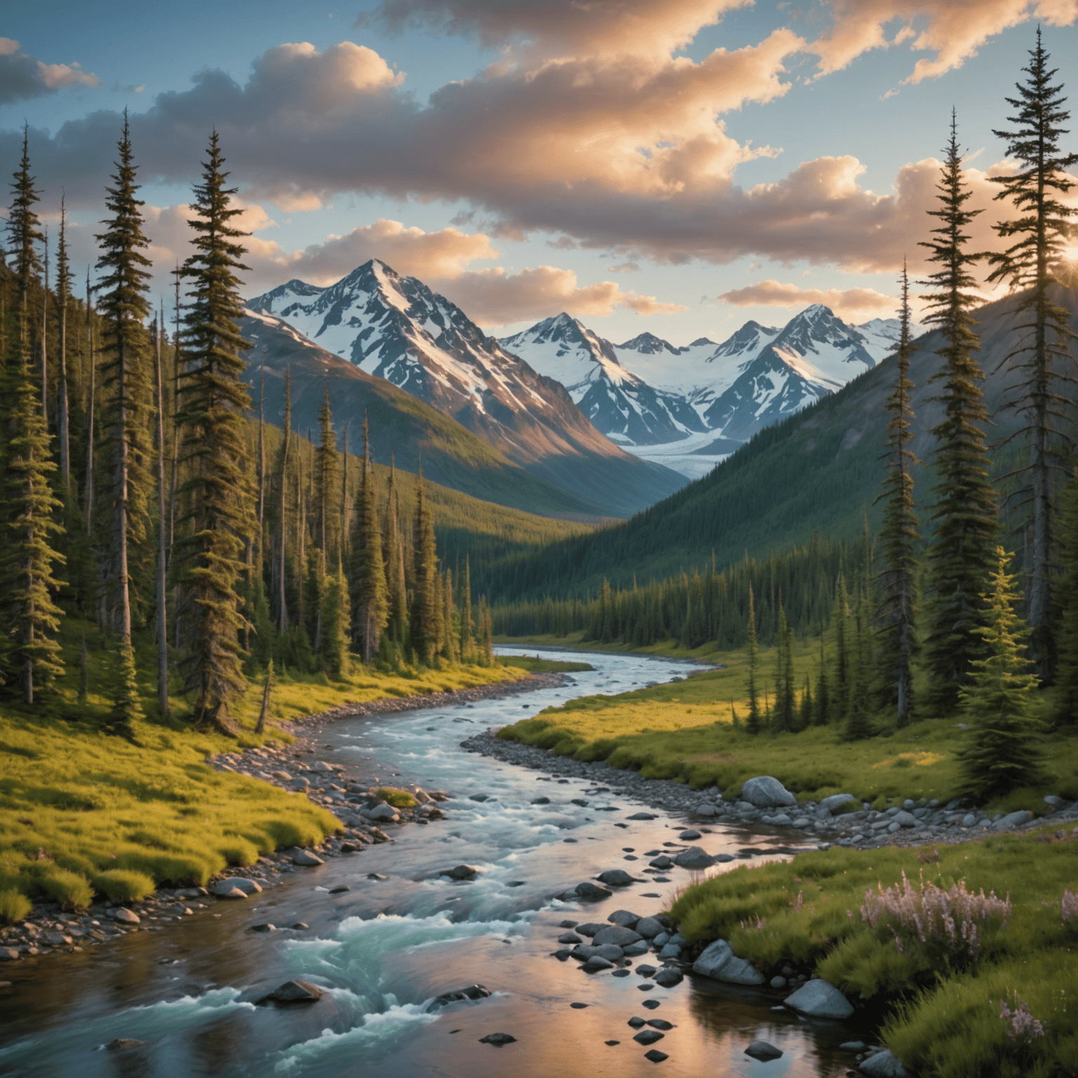 wide view of Alaskan mountains and valley