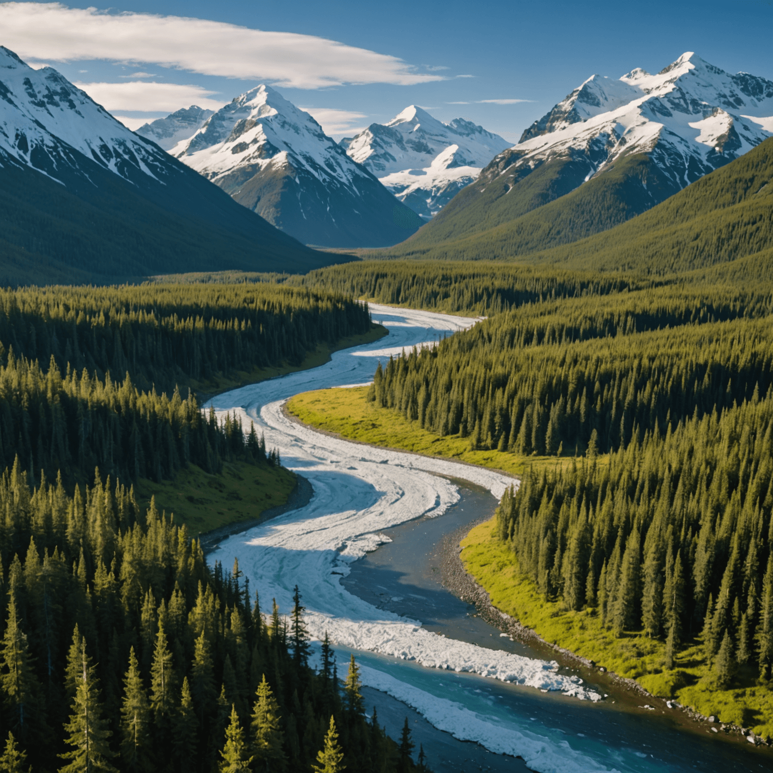 A group of snow jet skis lined up against a backdrop of the Alaskan wilderness, ready for an adventure.