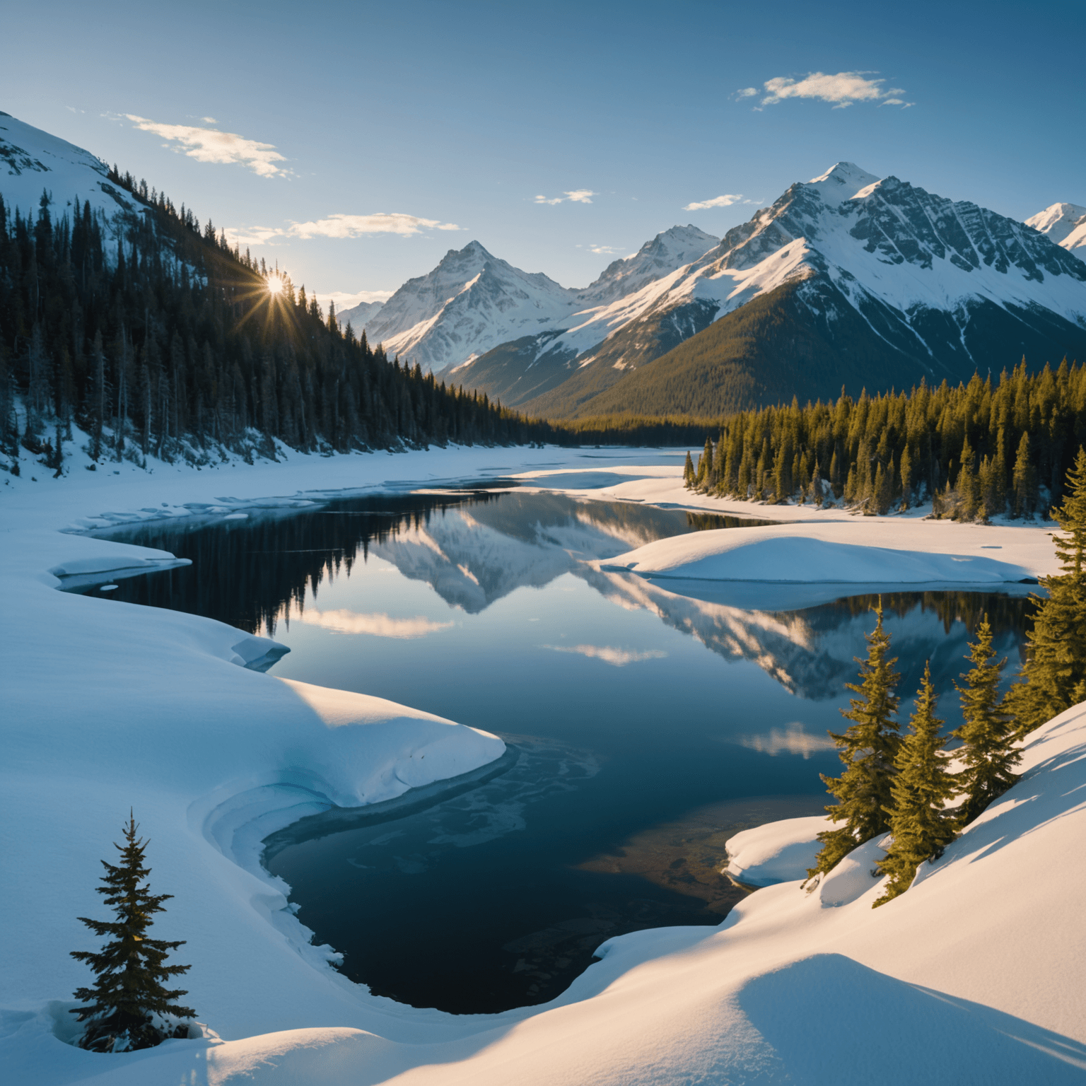 A snow jetski parked on a snow-covered hill with the sun setting in the background