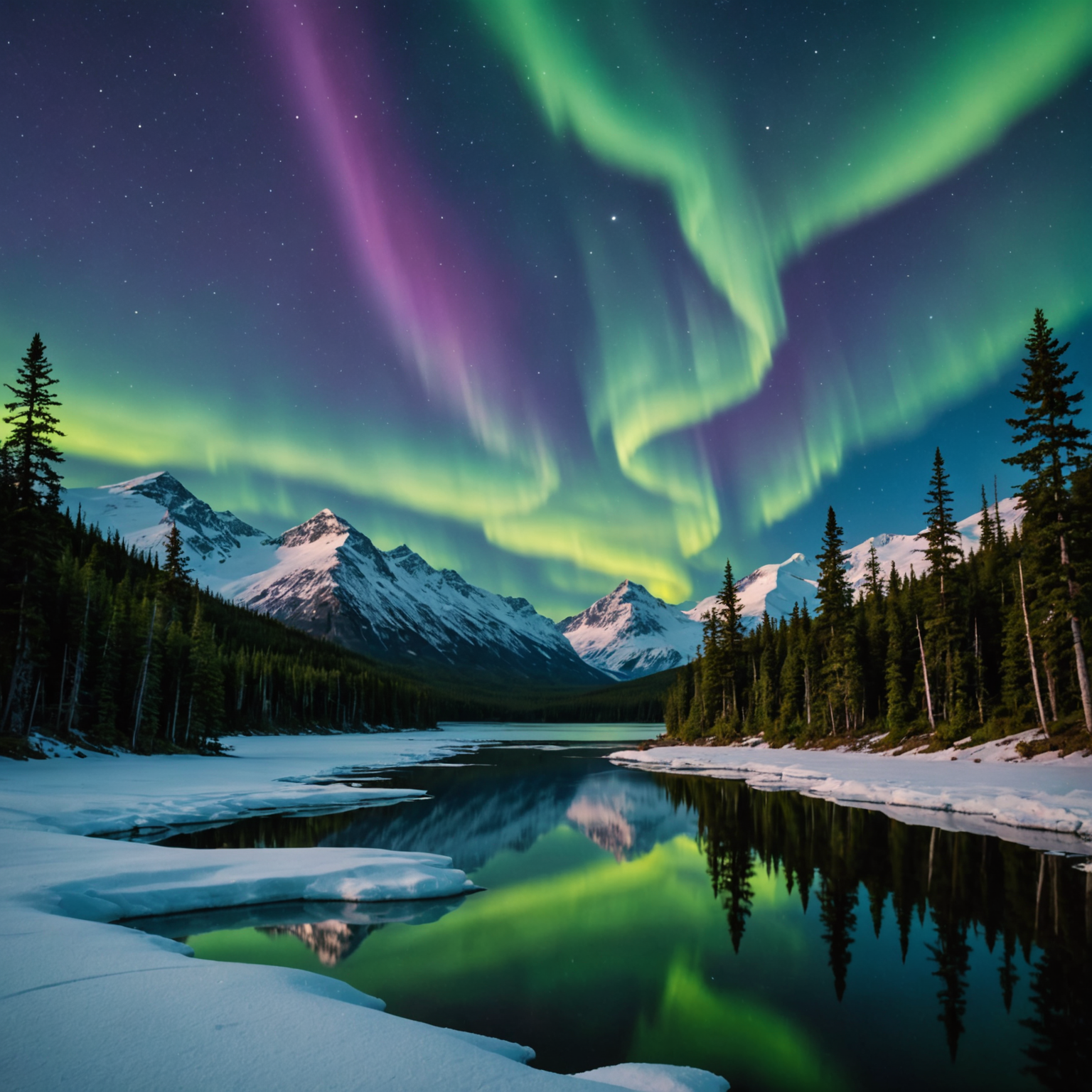Vibrant display of the northern lights over Talkeetna's night sky.