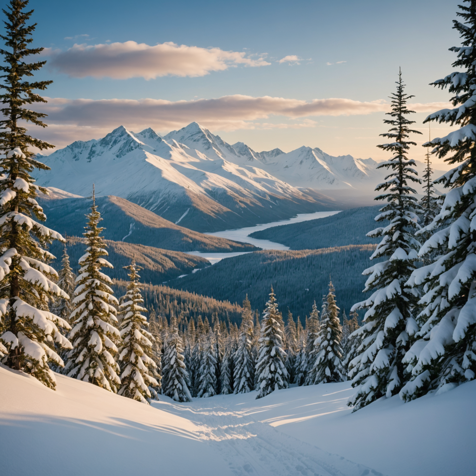 A scenic view of Curry Ridge Trail with the Alaska Range in the background.