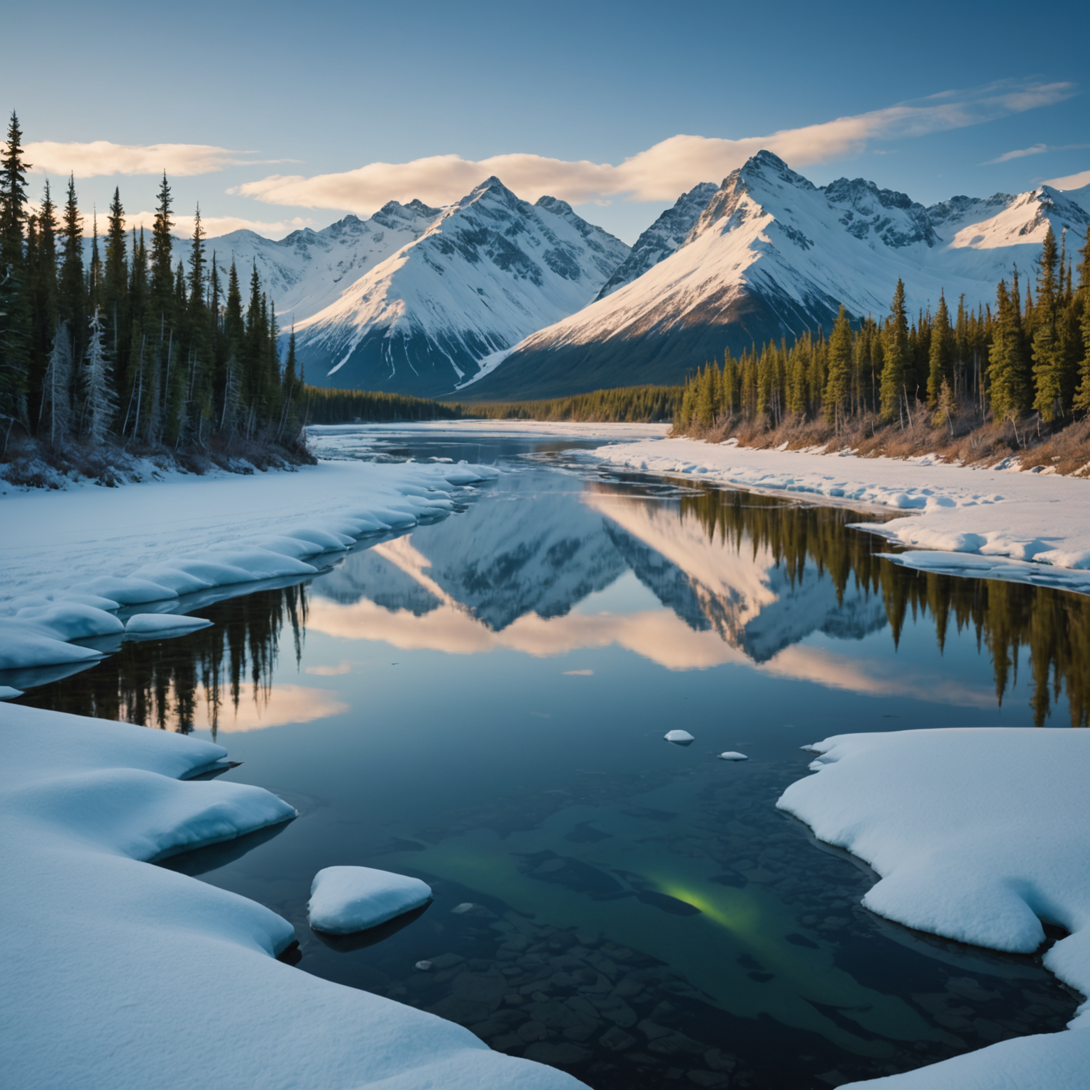 A boat navigating through icy waters with glaciers in the background.