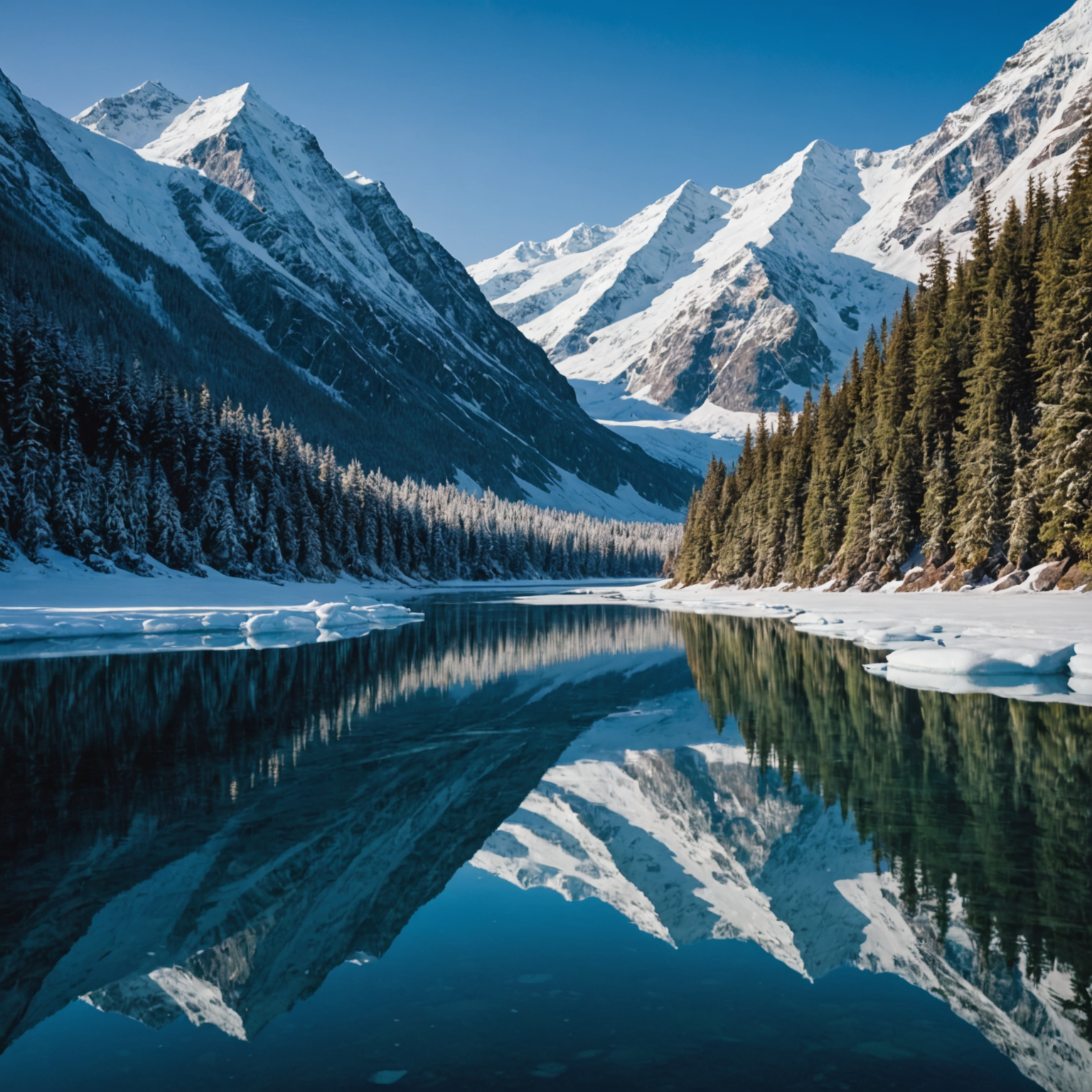 A magnificent glacier with deep blue ice formations under a clear winter sky.
