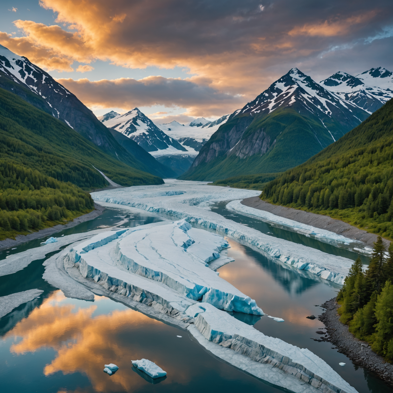 A scenic view of Portage Glacier with a boat in the foreground