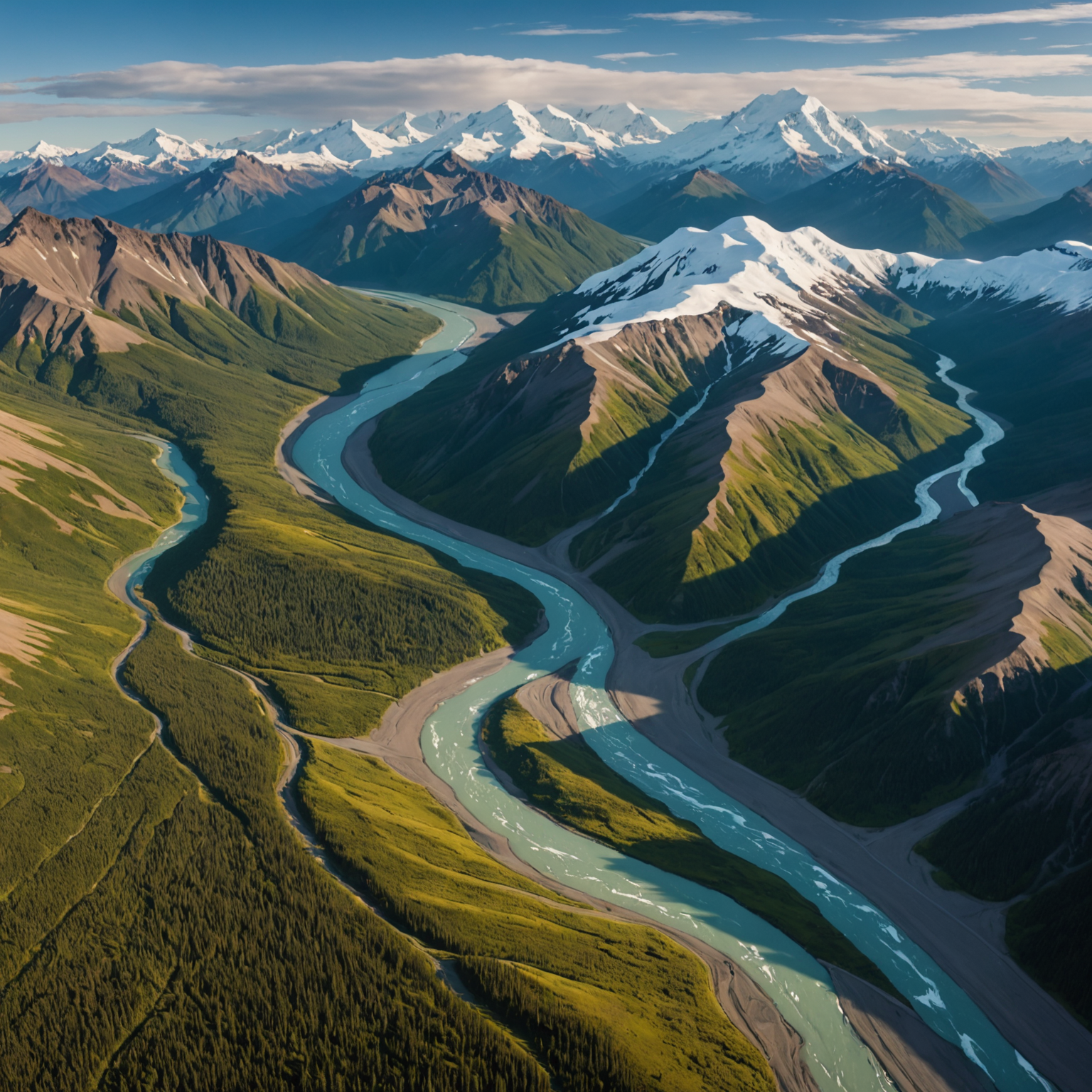 Aerial view of Denali National Park and surrounding glaciers