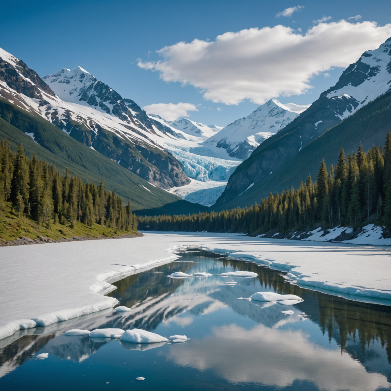 A panoramic view of Whittier Glacier with hikers in the foreground