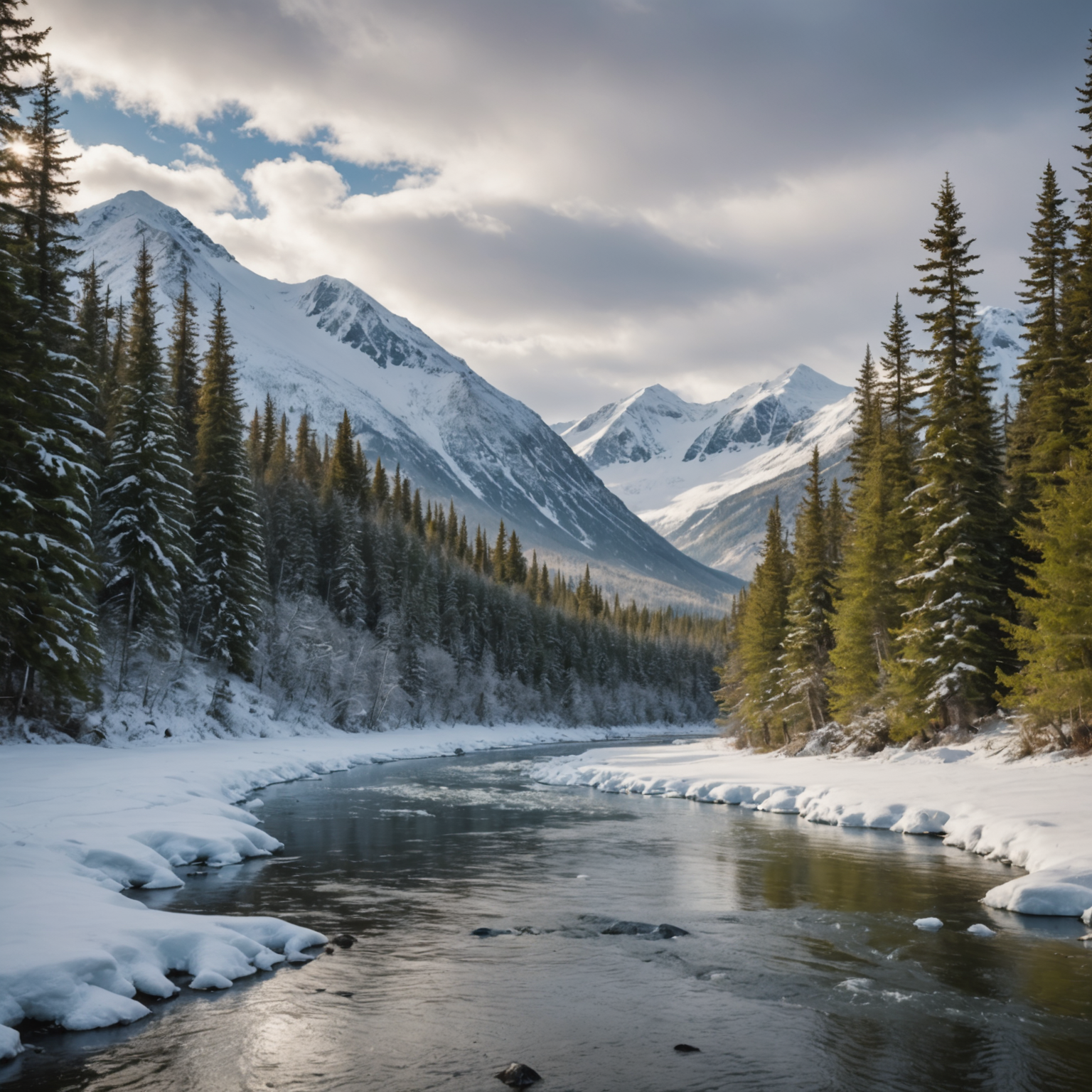 A serene view of Chugach National Forest with native wildlife