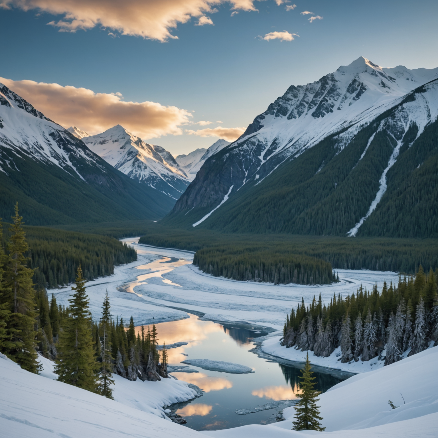 wide view of Alaskan mountains and valley