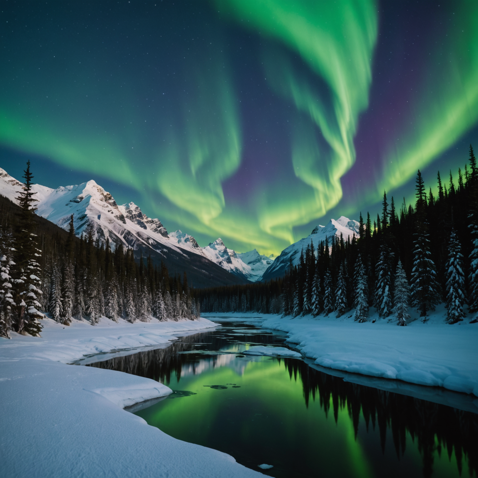A photographer capturing the northern lights with a tripod set up in the snow