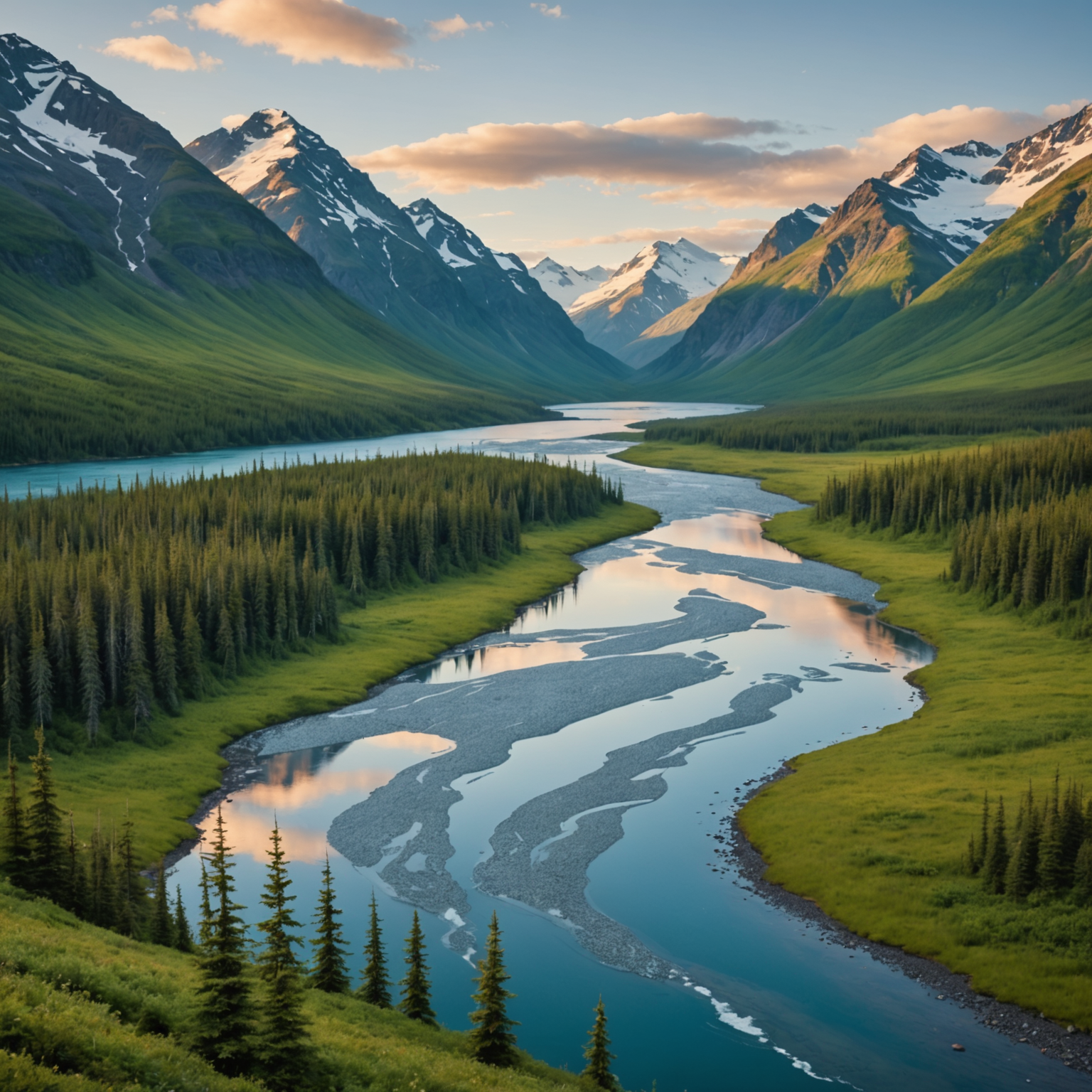 A group of hikers traversing a scenic trail near Portage Creek, surrounded by lush greenery and towering mountains.