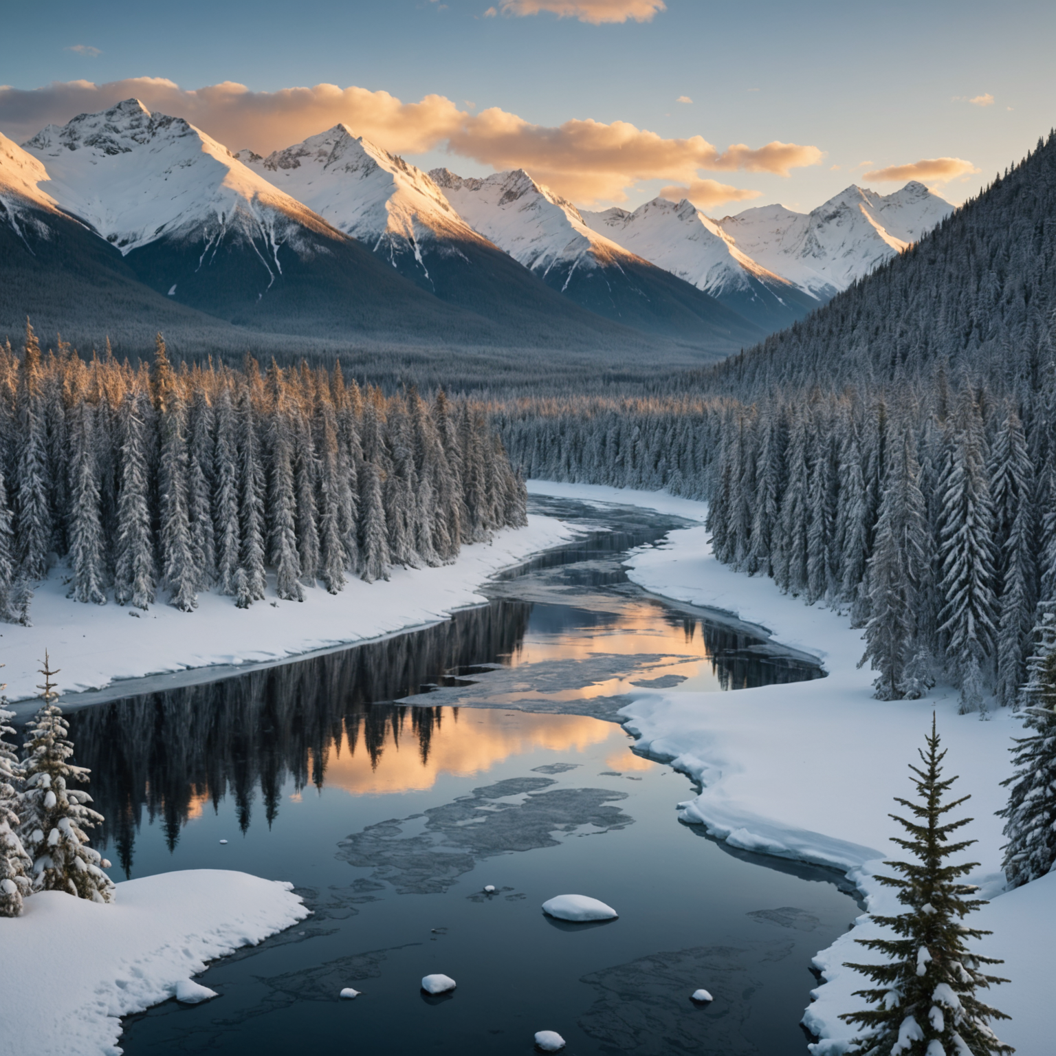 A group of snow machines lined up against a backdrop of the Alaskan wilderness, ready for a guided tour.