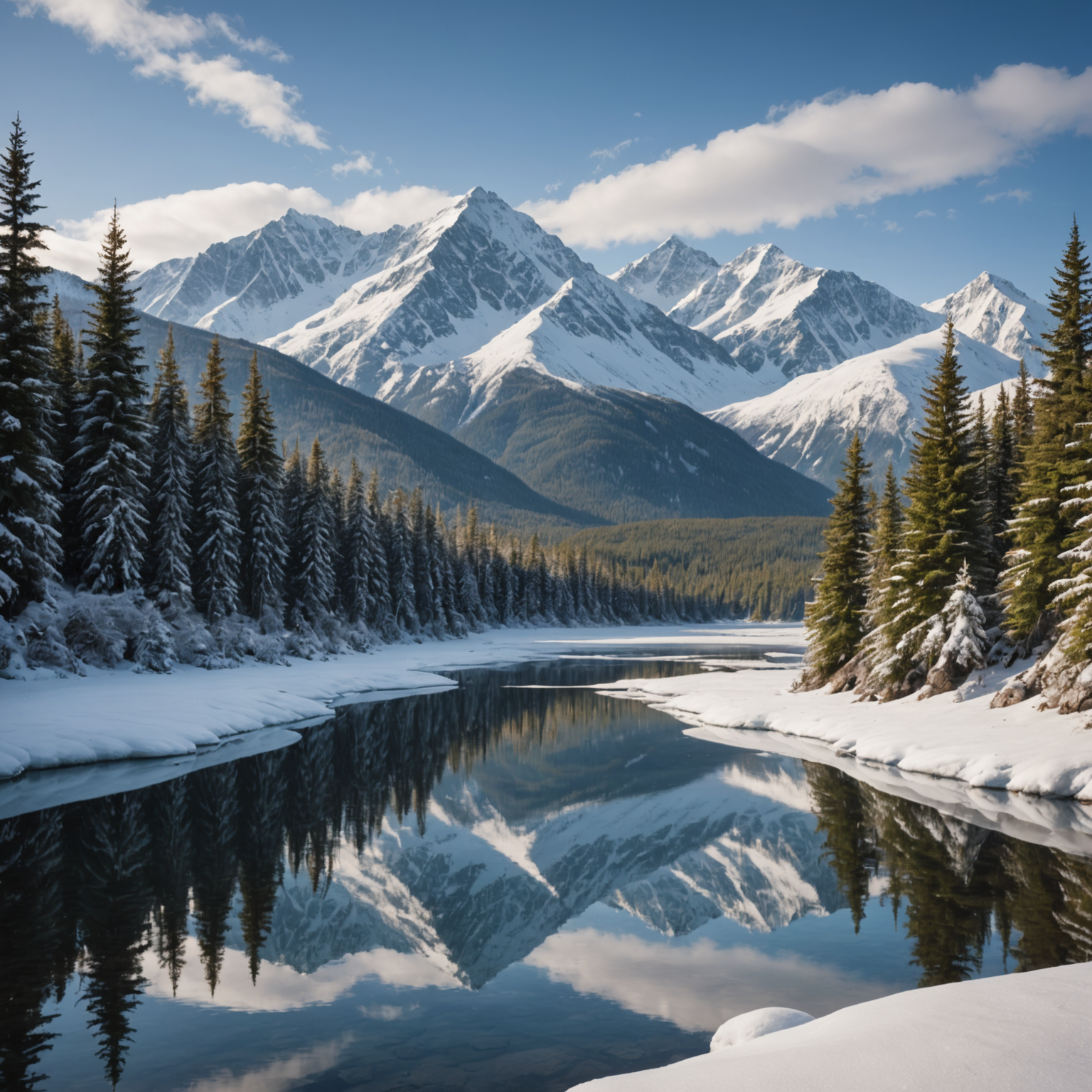 A majestic humpback whale breaching the surface with the backdrop of snow-capped mountains.
