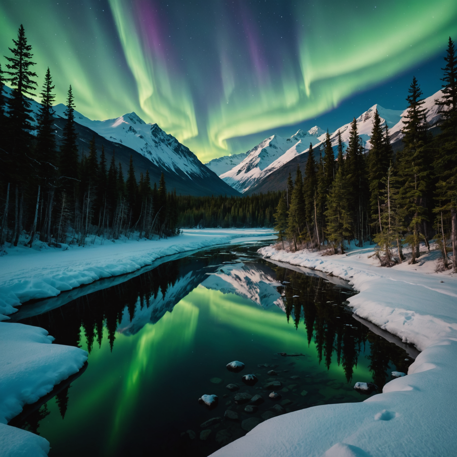 A vibrant shot of the Northern Lights illuminating the night sky over Girdwood.