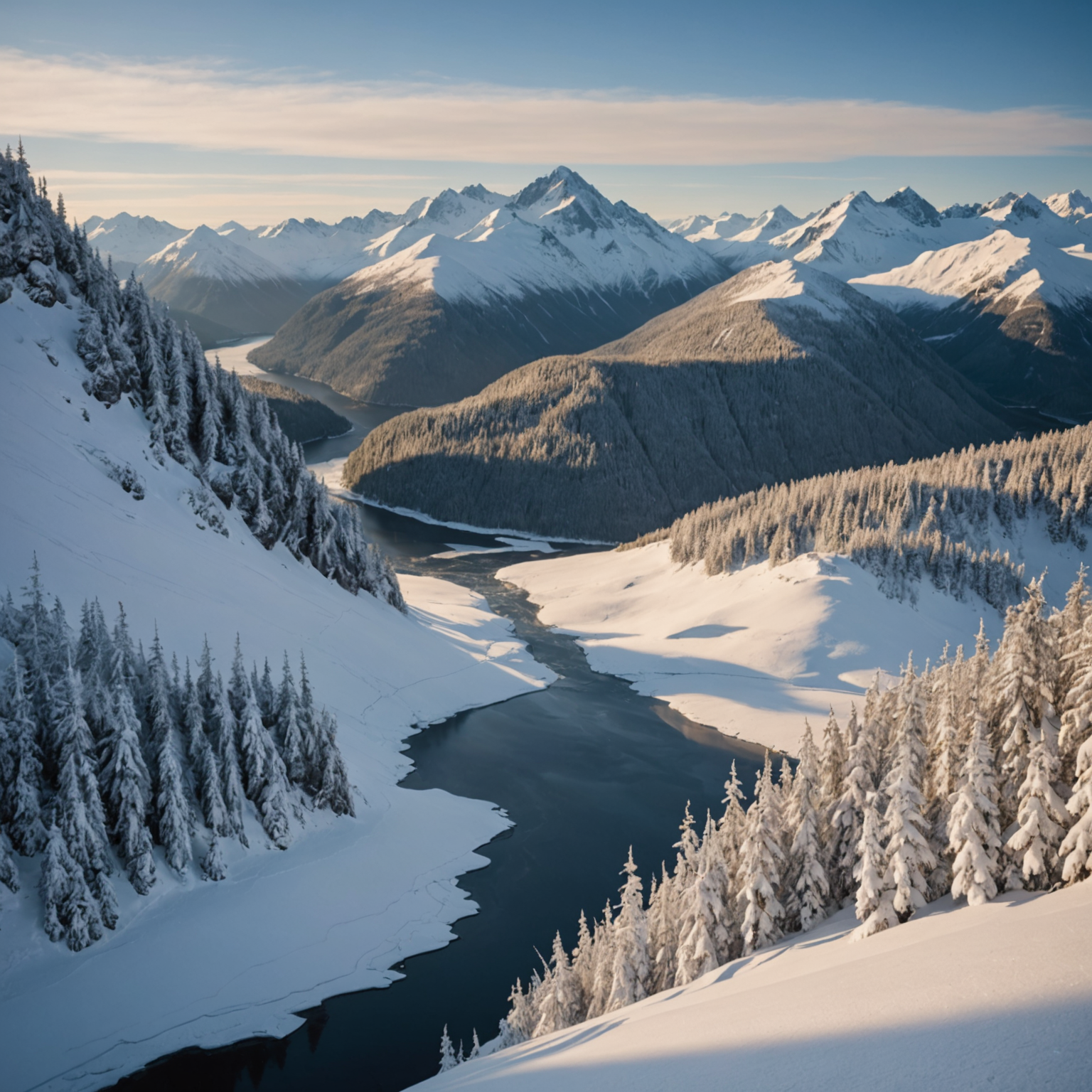 A winter scene of Meat Mountain, covered in snow with a group of skiers enjoying the slopes.