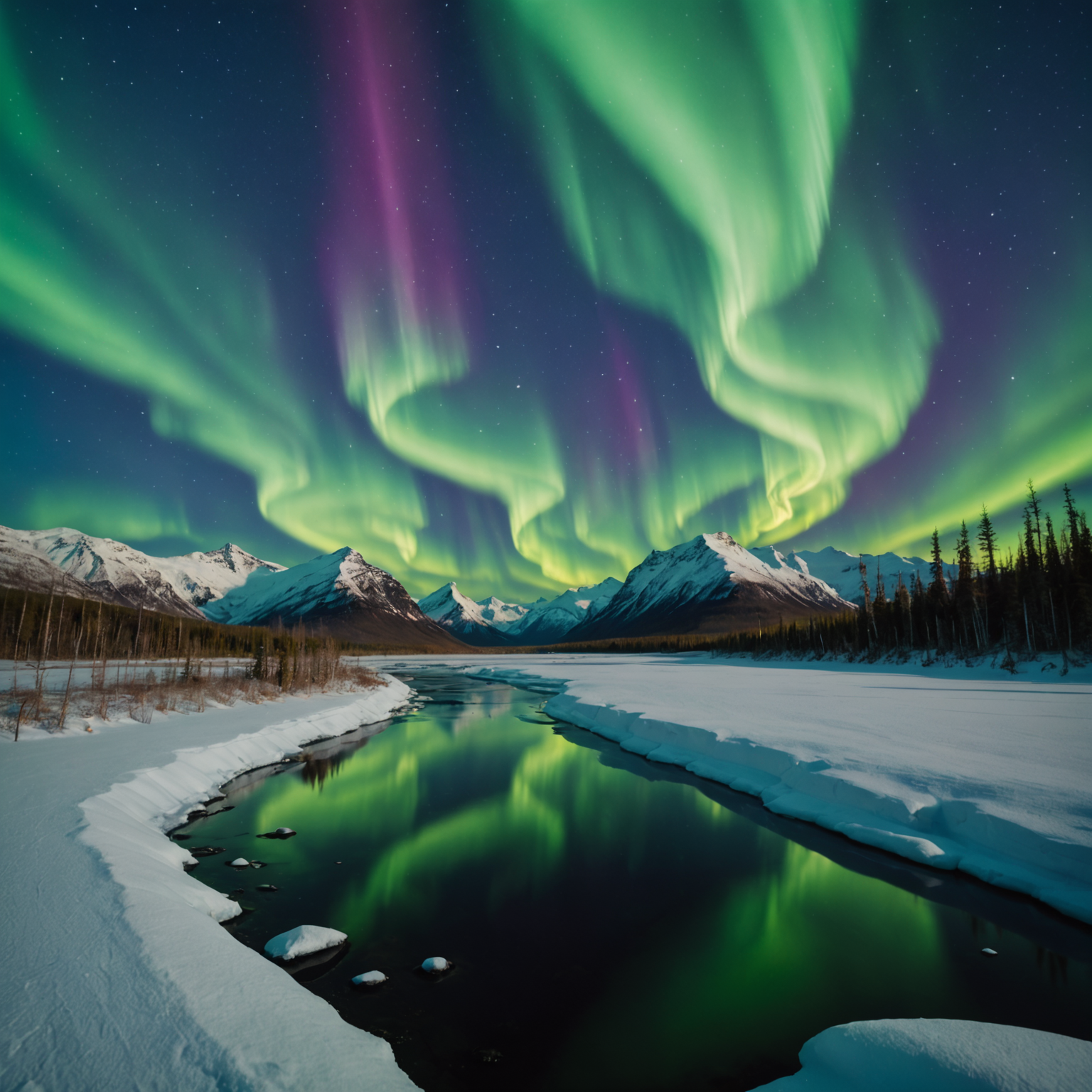 Northern Lights over an Alaskan landscape