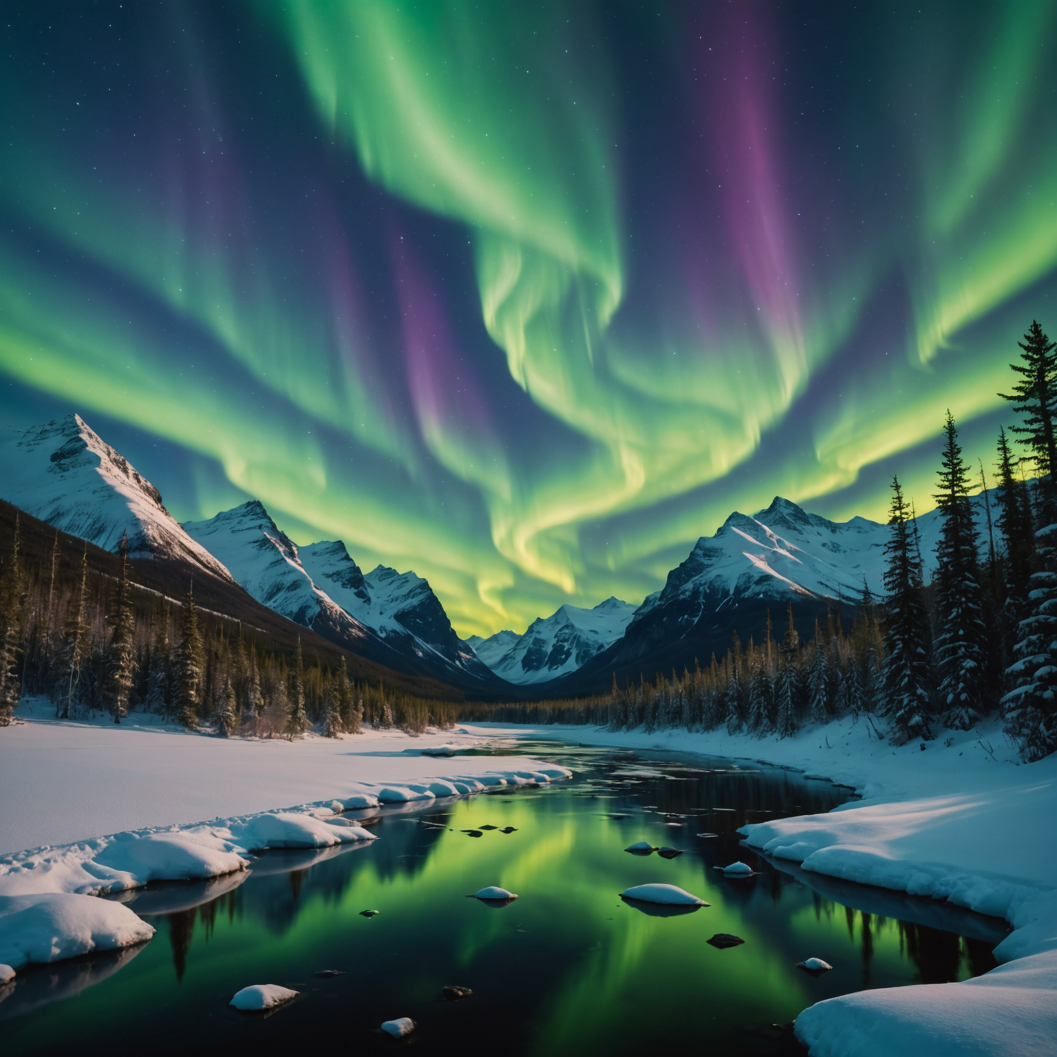 Northern lights dancing over the mountains near Girdwood.