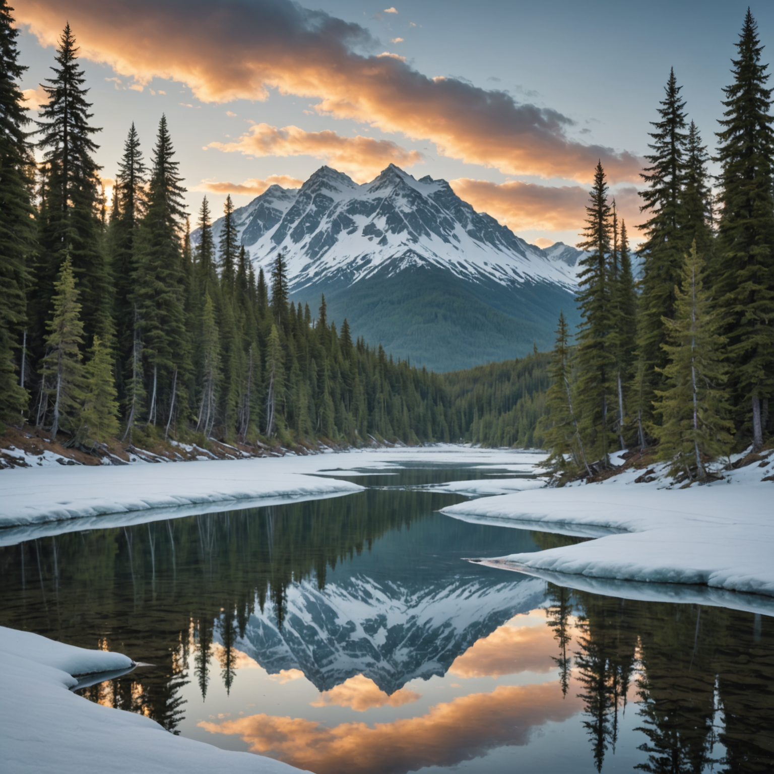 An aerial view of rustic lodges nestled along the banks of the Alagnak River, with snow-capped mountains in the background.