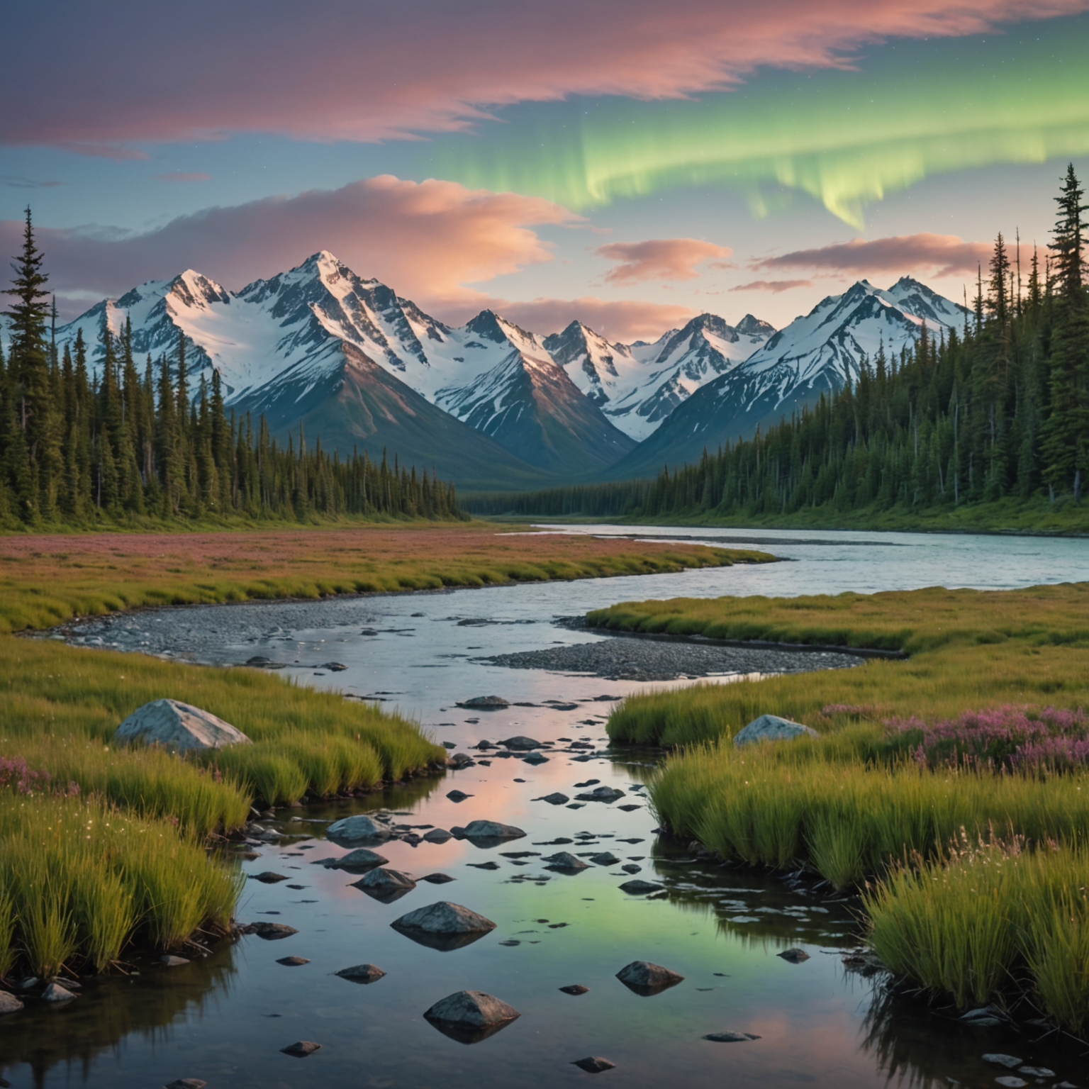 A scenic view of an ATV rider navigating a trail with the Alaska Range in the background.