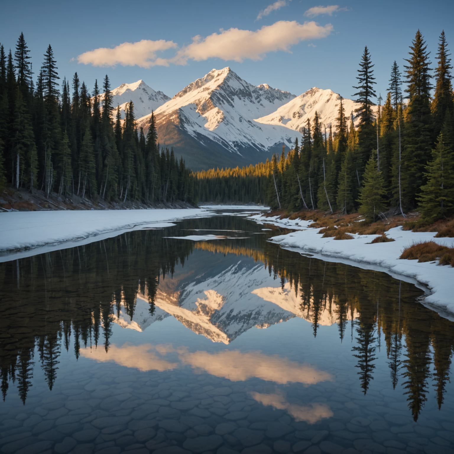 ATV riders crossing a scenic river with a backdrop of mountains and glaciers.