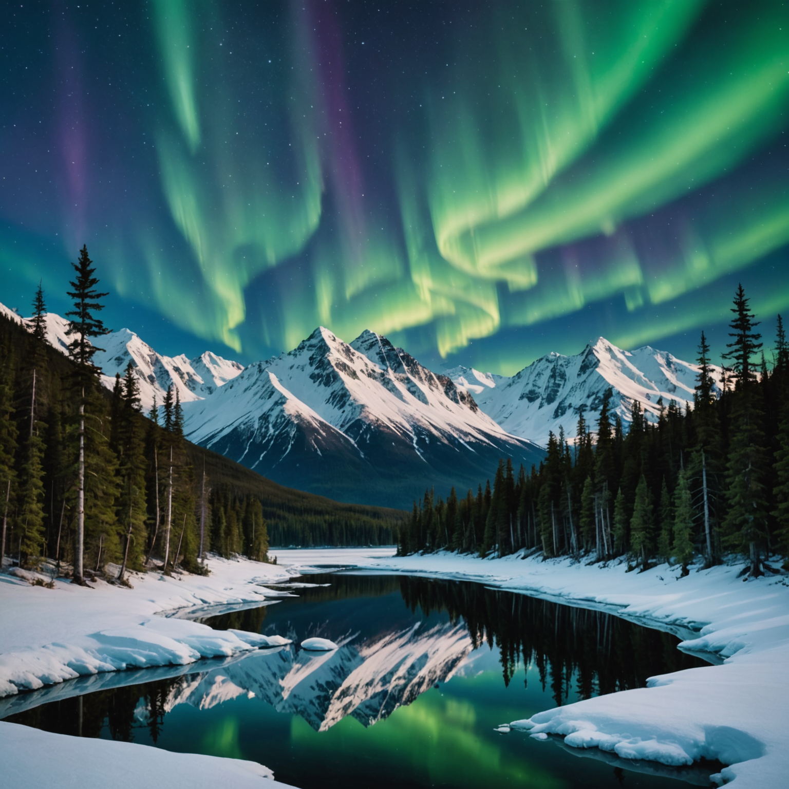 An ATV parked in front of a stunning view of the northern lights in Alaska.