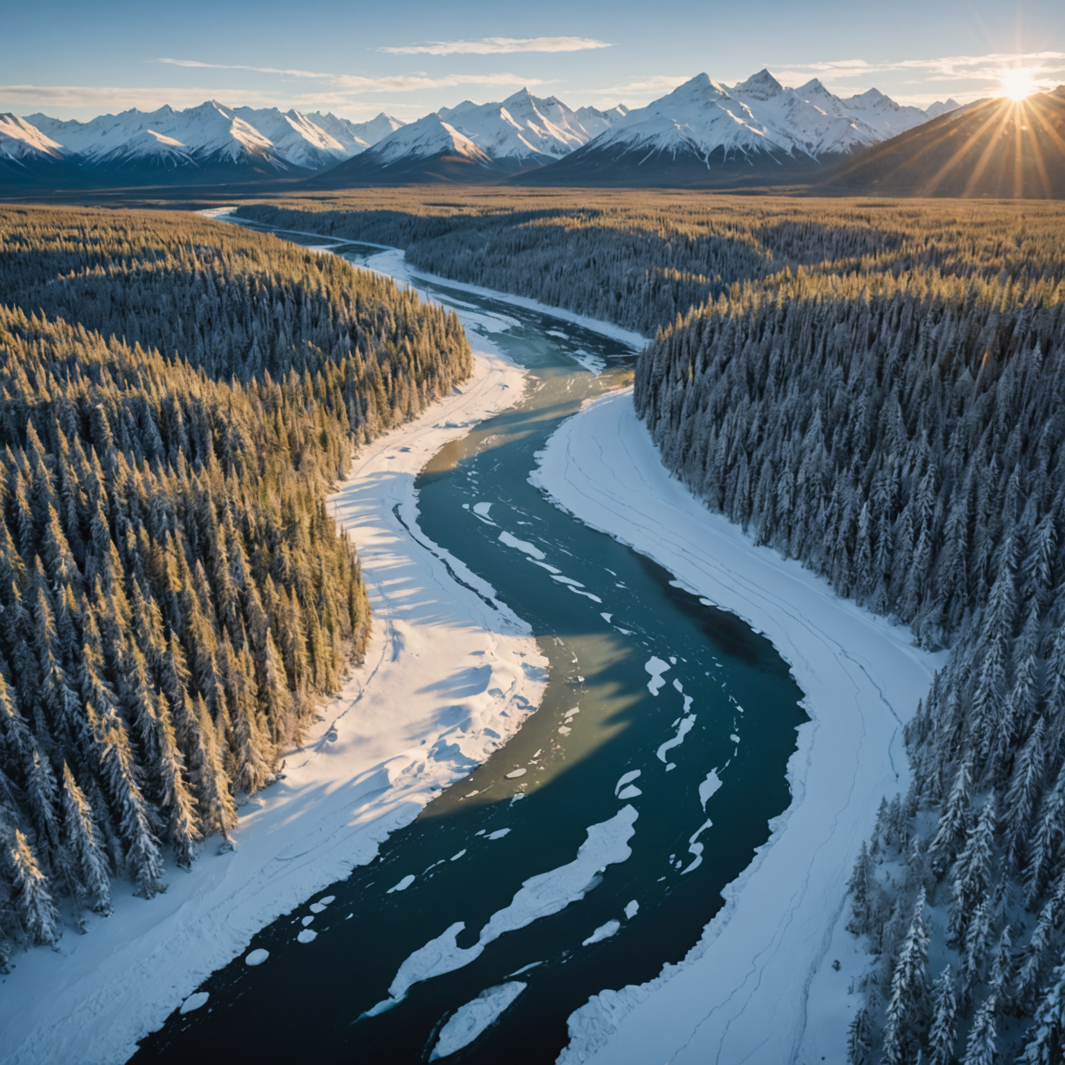 A panoramic view of the Talkeetna Mountains with riders navigating the rugged trails.