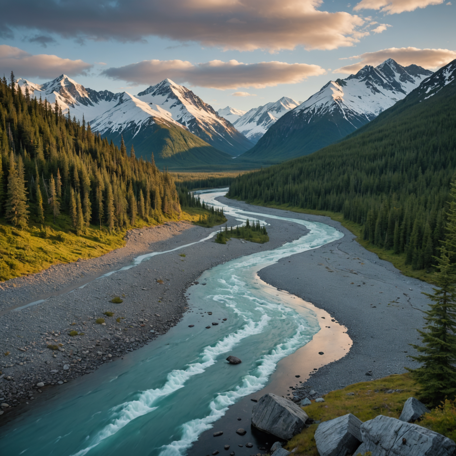 wide view of Alaskan mountains and valley