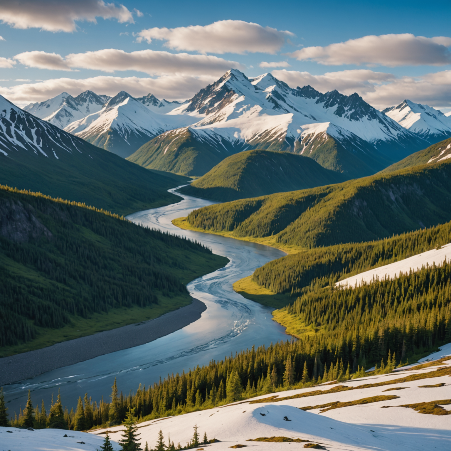 Aerial view of Alaska's glaciers with a small aircraft in the foreground