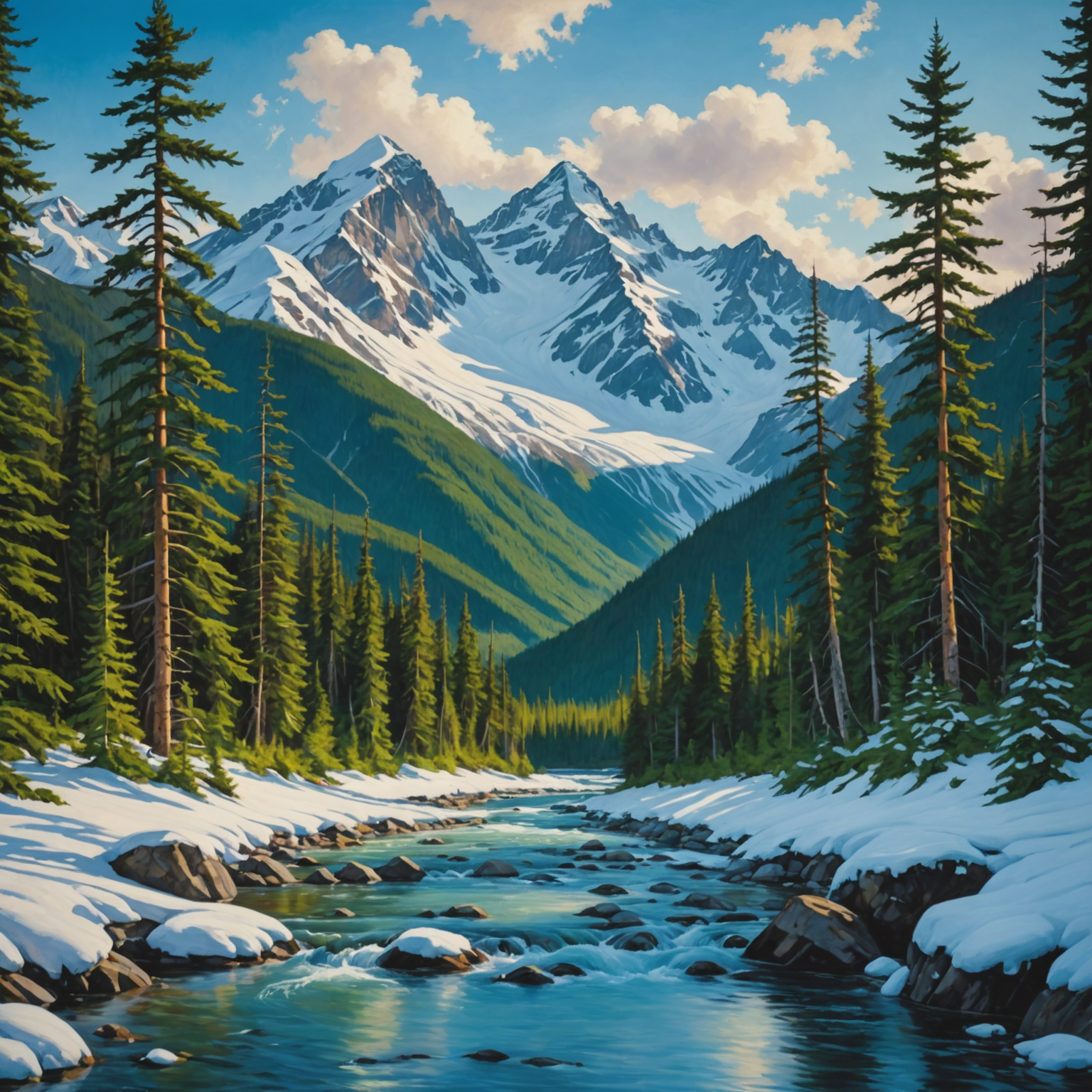 Panoramic landscape of Mount Hubbard with snow-covered peaks and a clear blue sky