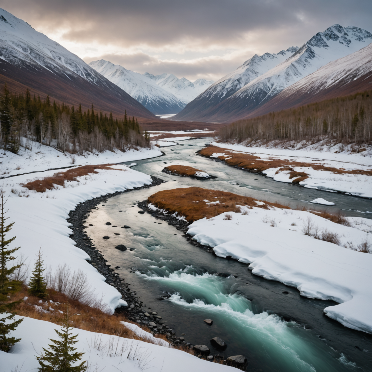 A scenic view of Hatcher Pass with its rolling hills and historic structures