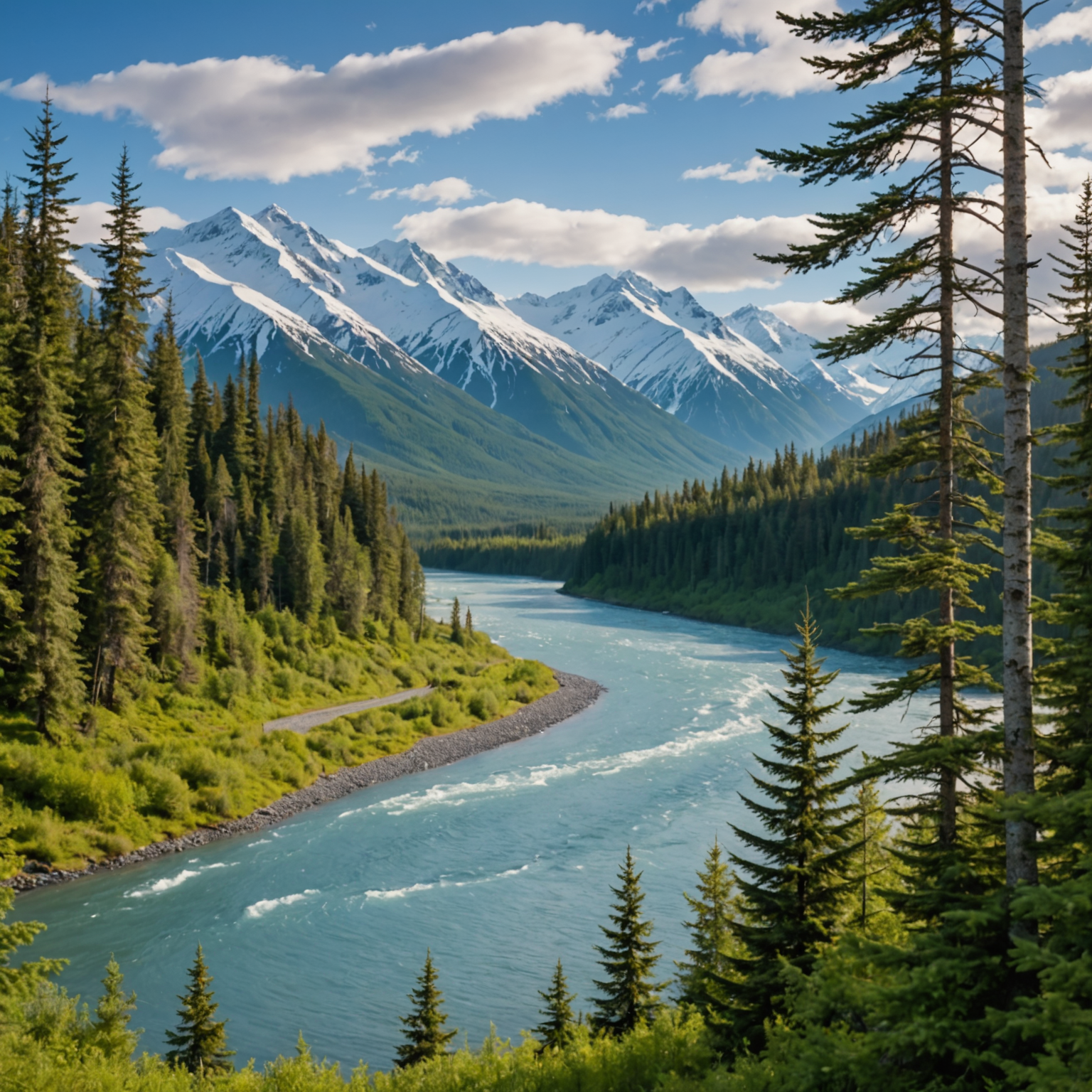 Aerial view of the Kenai River with anglers fishing