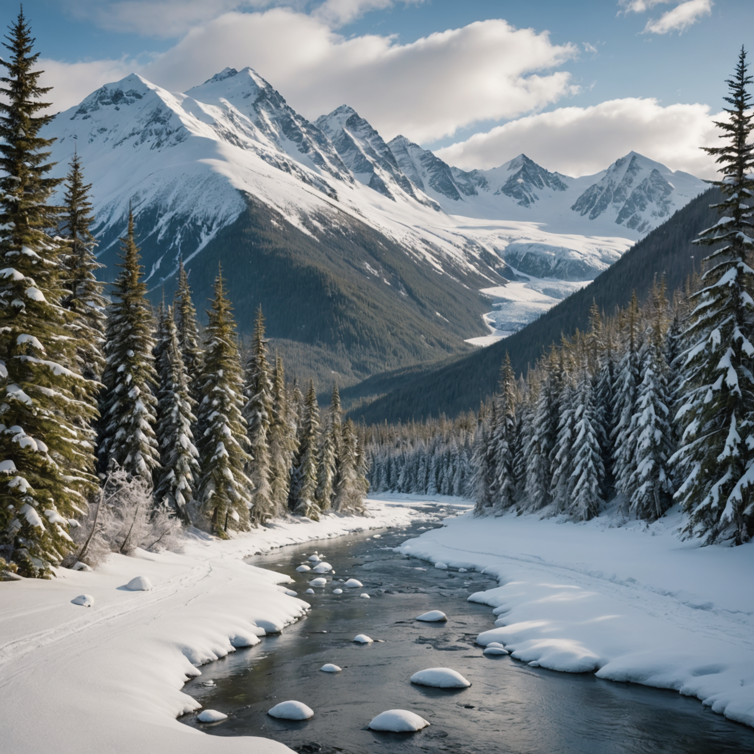 A group of tourists in winter gear exploring a snowy landscape in Anchorage.