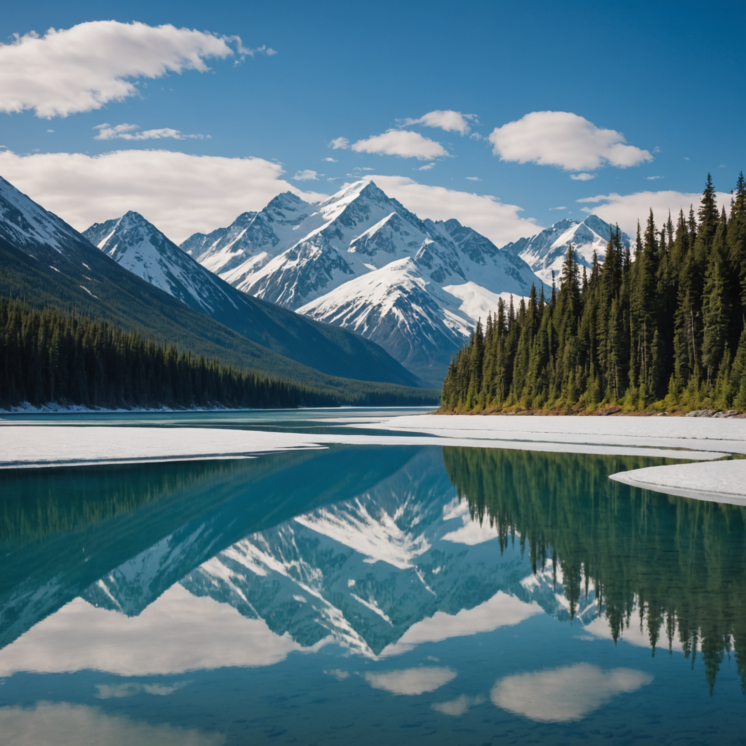 A serene view of Lake Clark National Park with bears in the foreground.