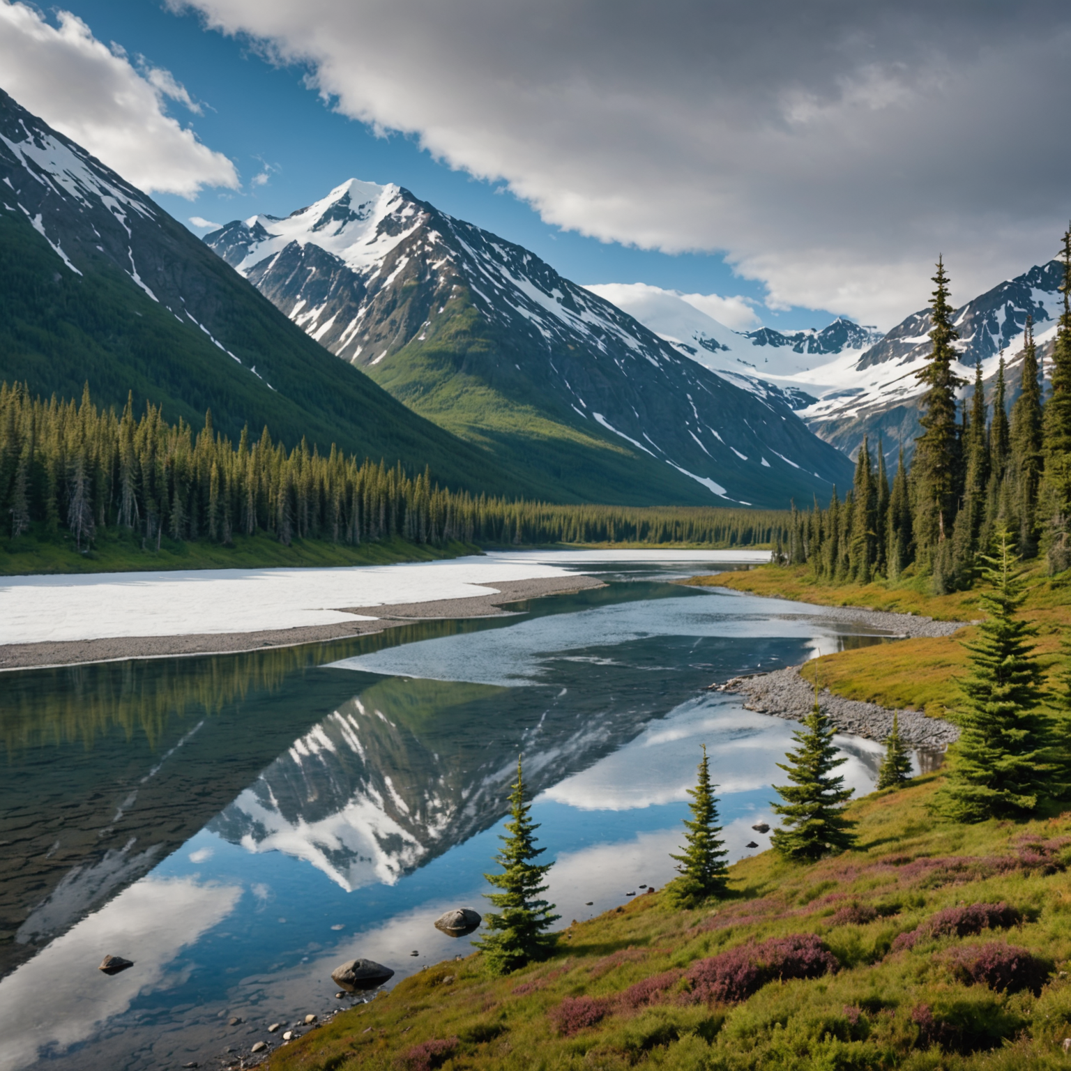 A majestic brown bear fishing for salmon in an Alaskan river