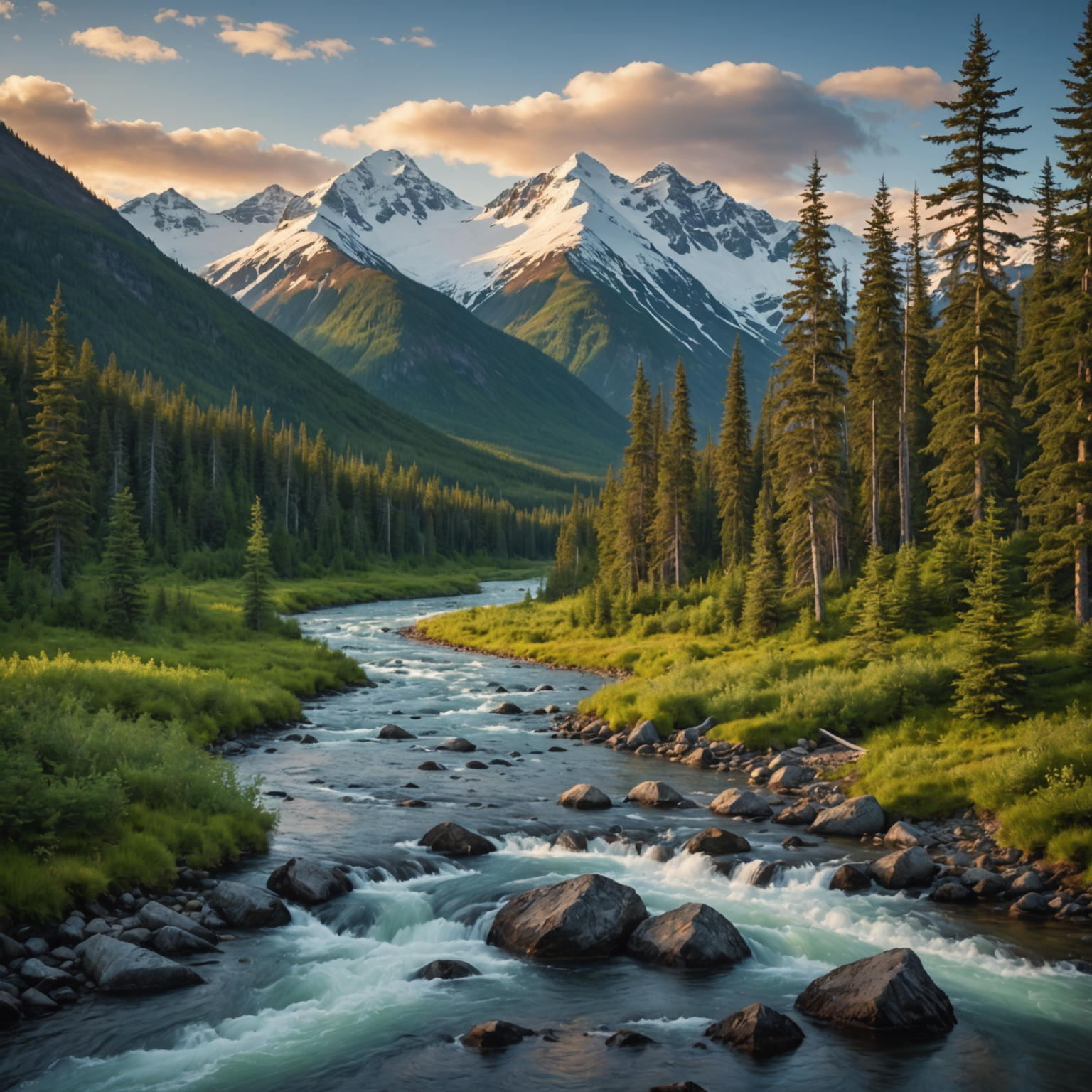 A De Havilland DHC-2 Beaver outfitted with floats flying over an Alaskan river.