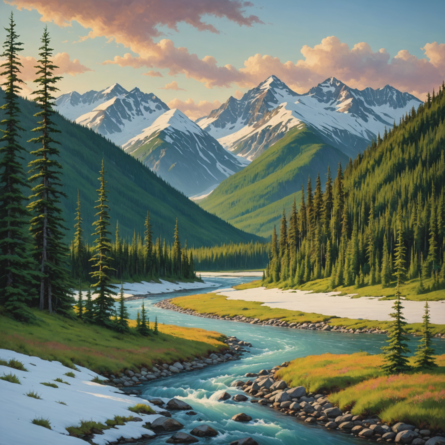 wide view of Alaskan mountains and valley