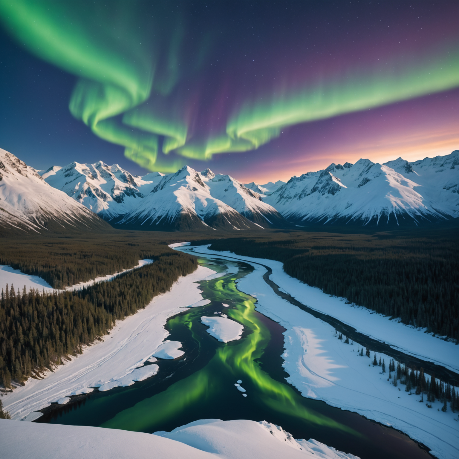 wide view of Alaskan mountains and valley