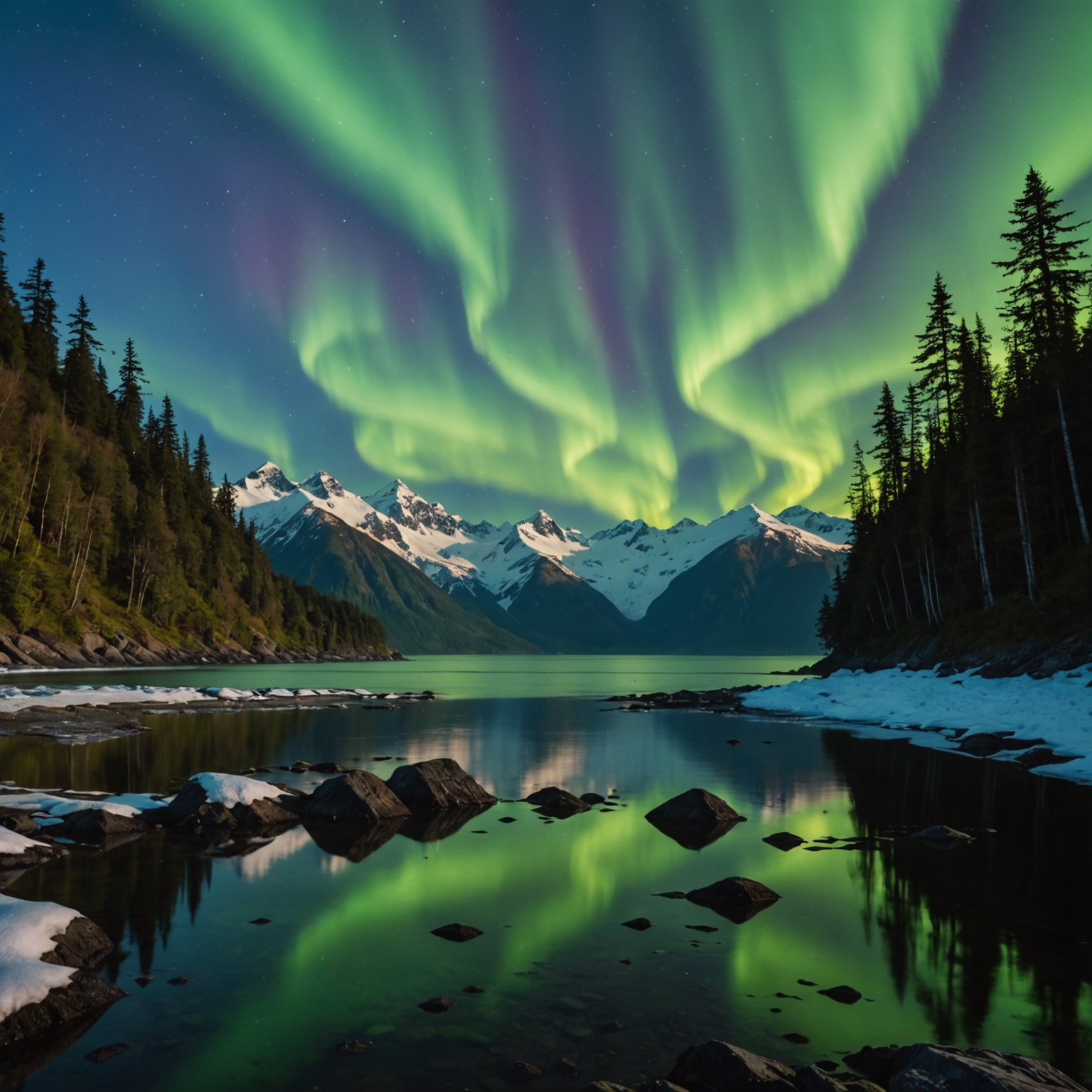 A tranquil scene at Tonsina Point, with the beach and Resurrection Bay in the background, framed by lush green forests.