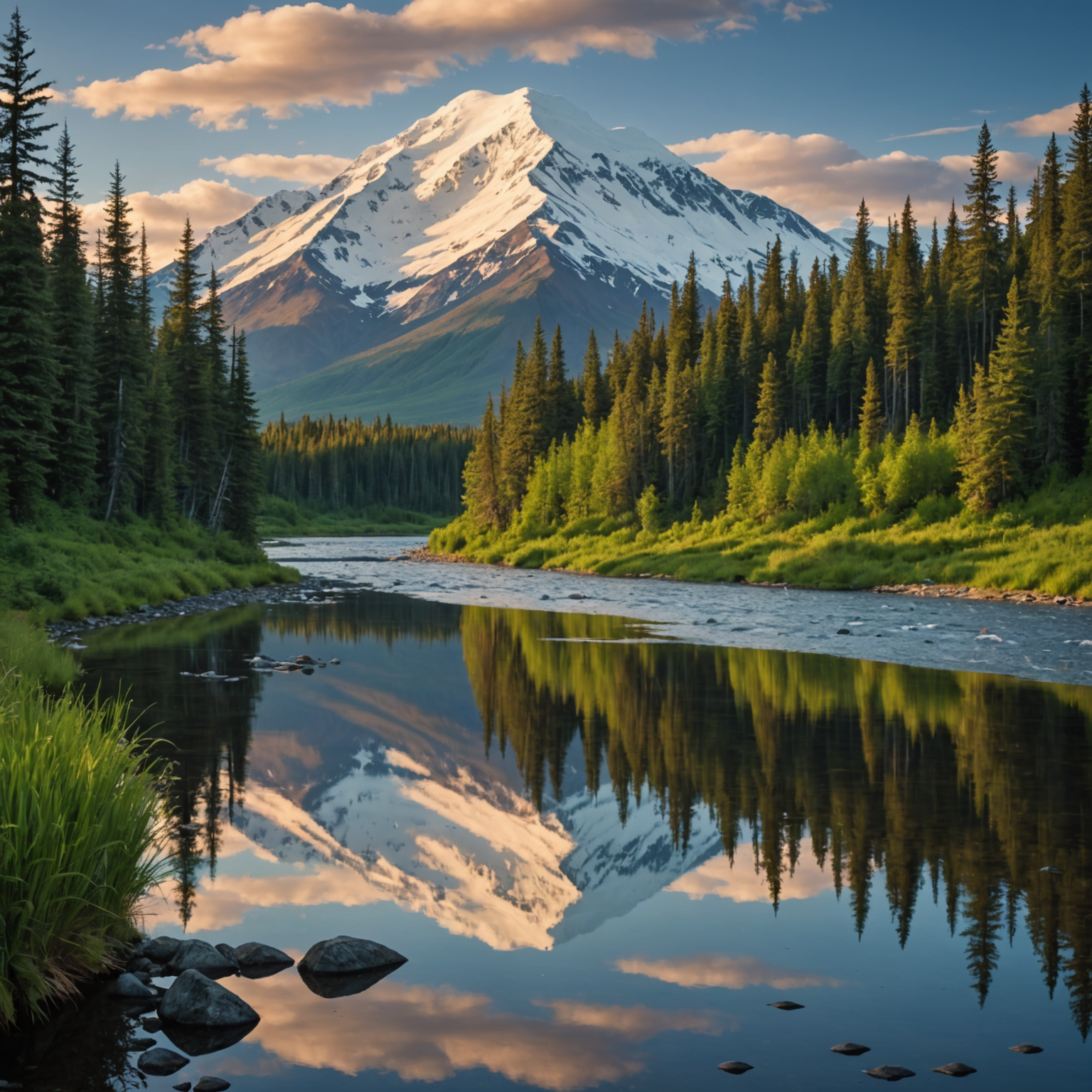 A family hiking along a trail in Denali National Park, with the towering Denali mountain in the background