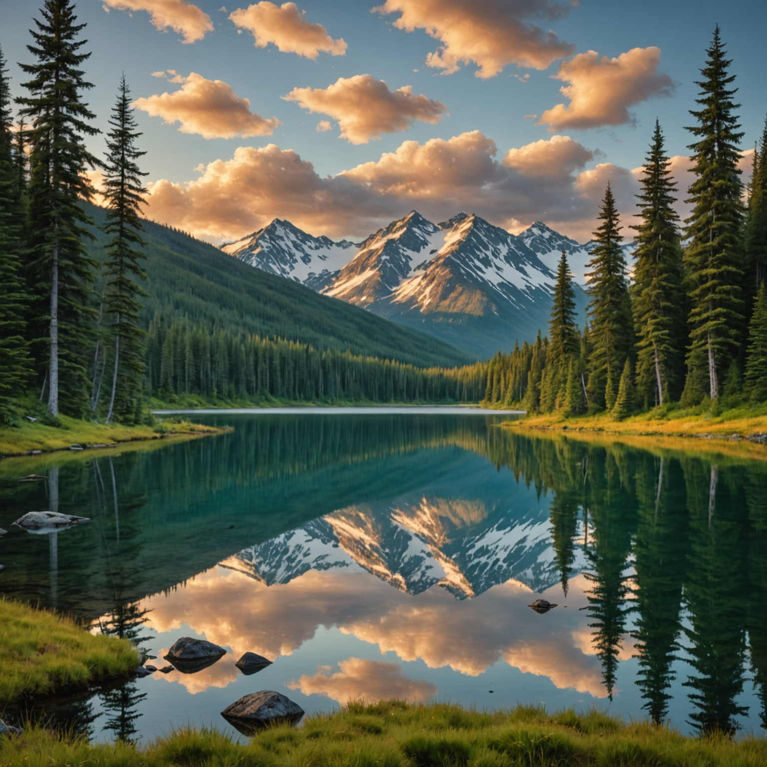 A serene Alaskan lake at sunrise, highlighting the tranquil setting perfect for fishing.