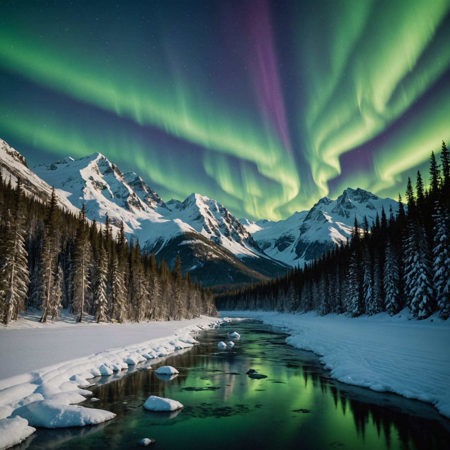 Aerial view of a floatplane landing on an Alaskan lake surrounded by dense forest and mountains.