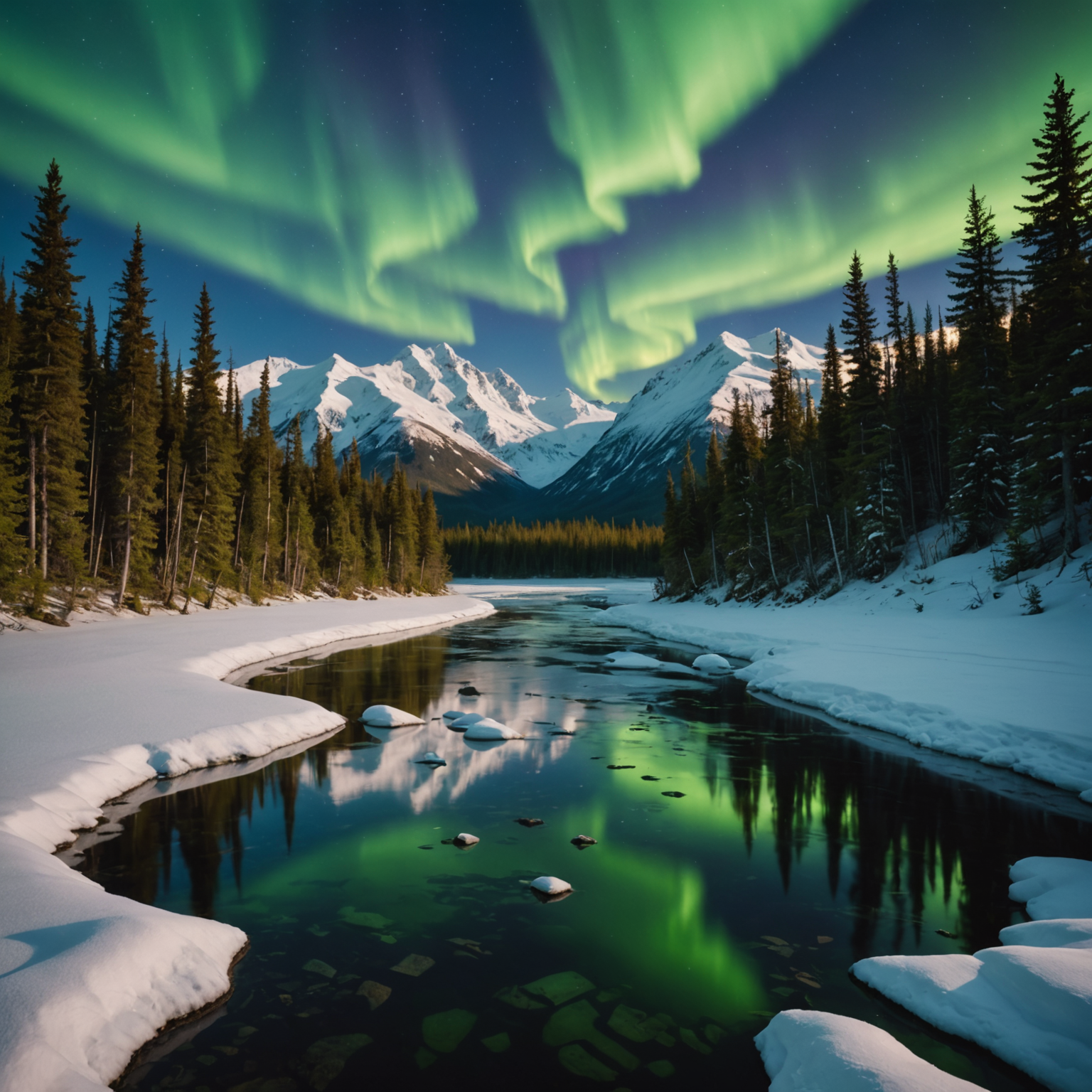 Illustration of a grizzly bear catching salmon in a river