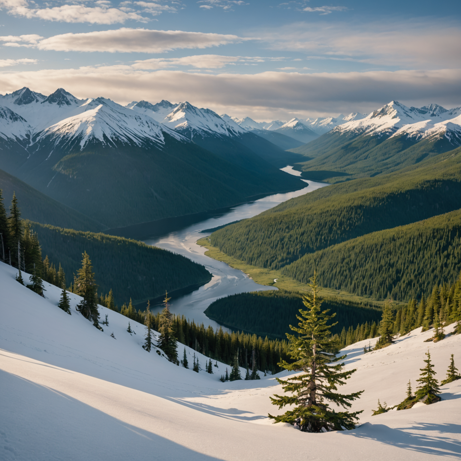 wide view of Alaskan mountains and valley